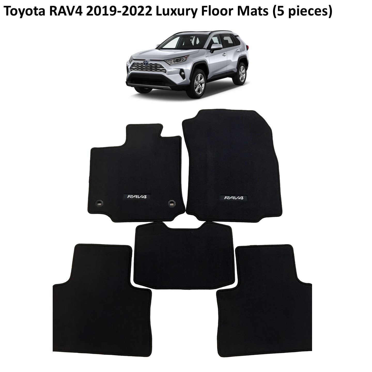 Toyota RAV4 2019-2022 Luxury Black Floor Mats with Logo (5 pieces)