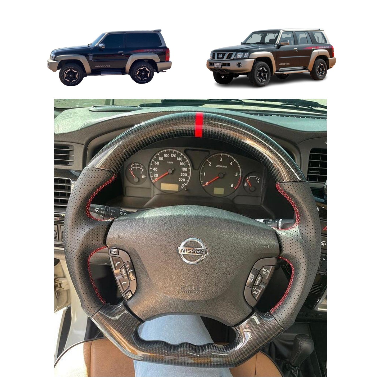 Shiny Carbon Fiber Steering Wheel Nissan Patrol Y61 VTC GU