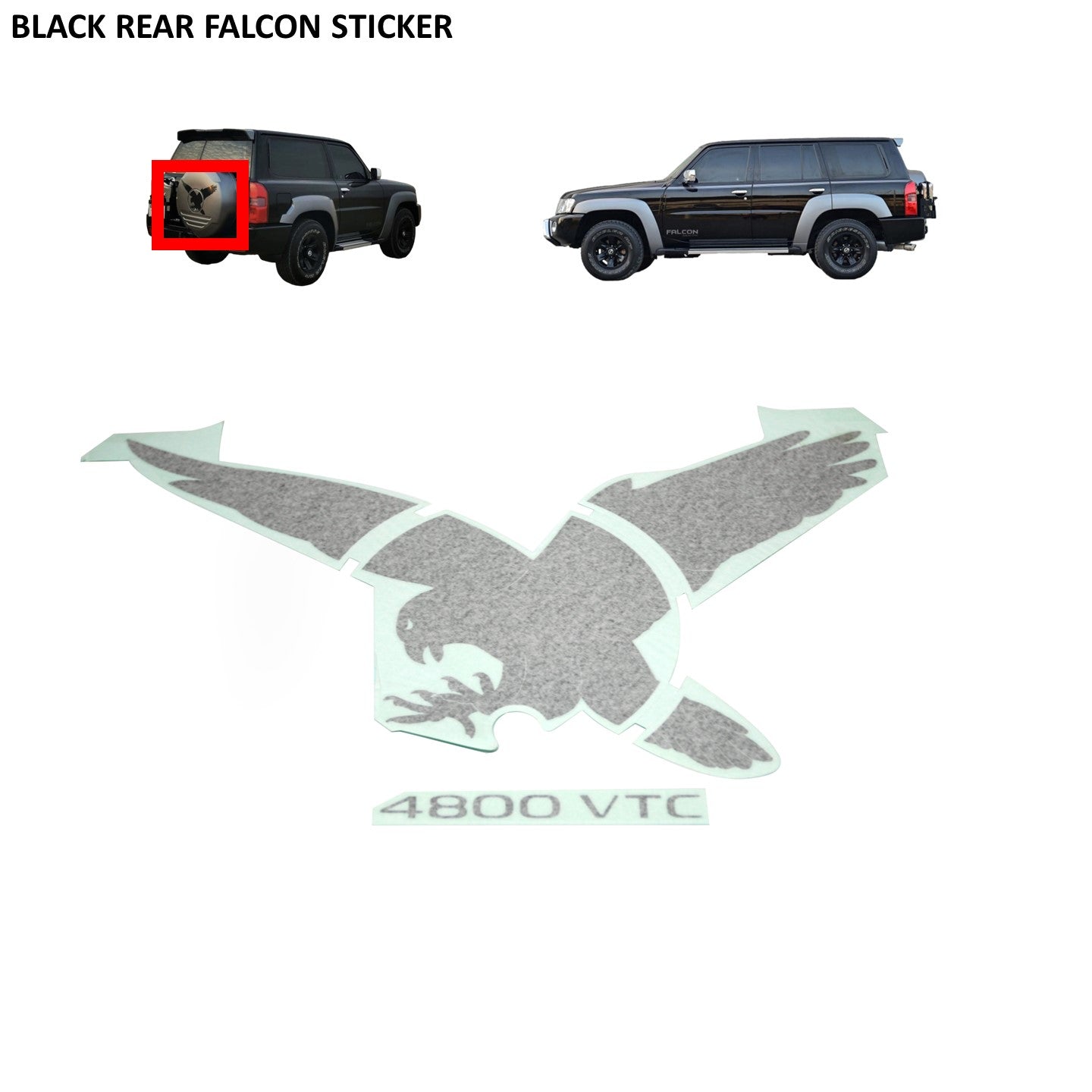 Rear Black Falcon Sticker - Nissan Patrol Y61 VTC GU