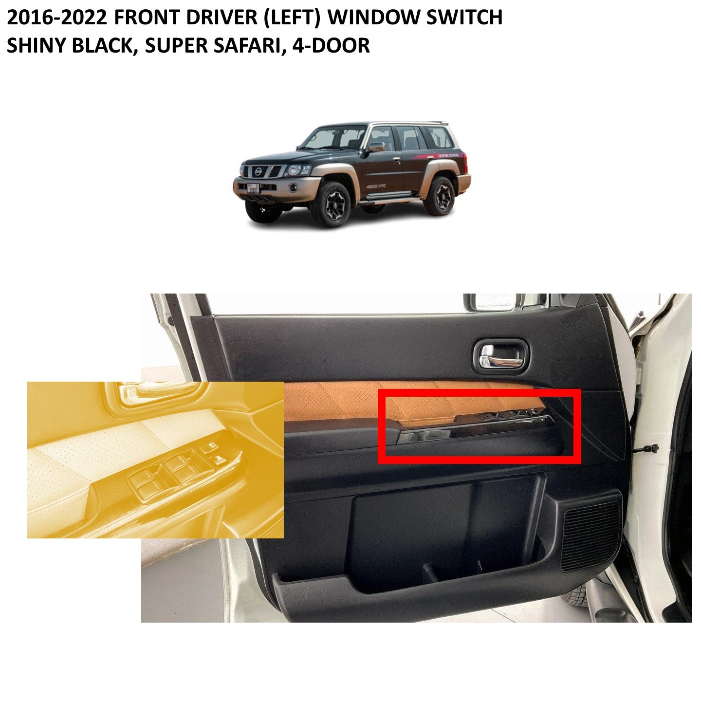 2016-2022 Front Left (Driver Side) Window Switch Frame (Shiny Black Wood, Super Safari) Nissan Patrol Y61 VTC GU (4-door)
