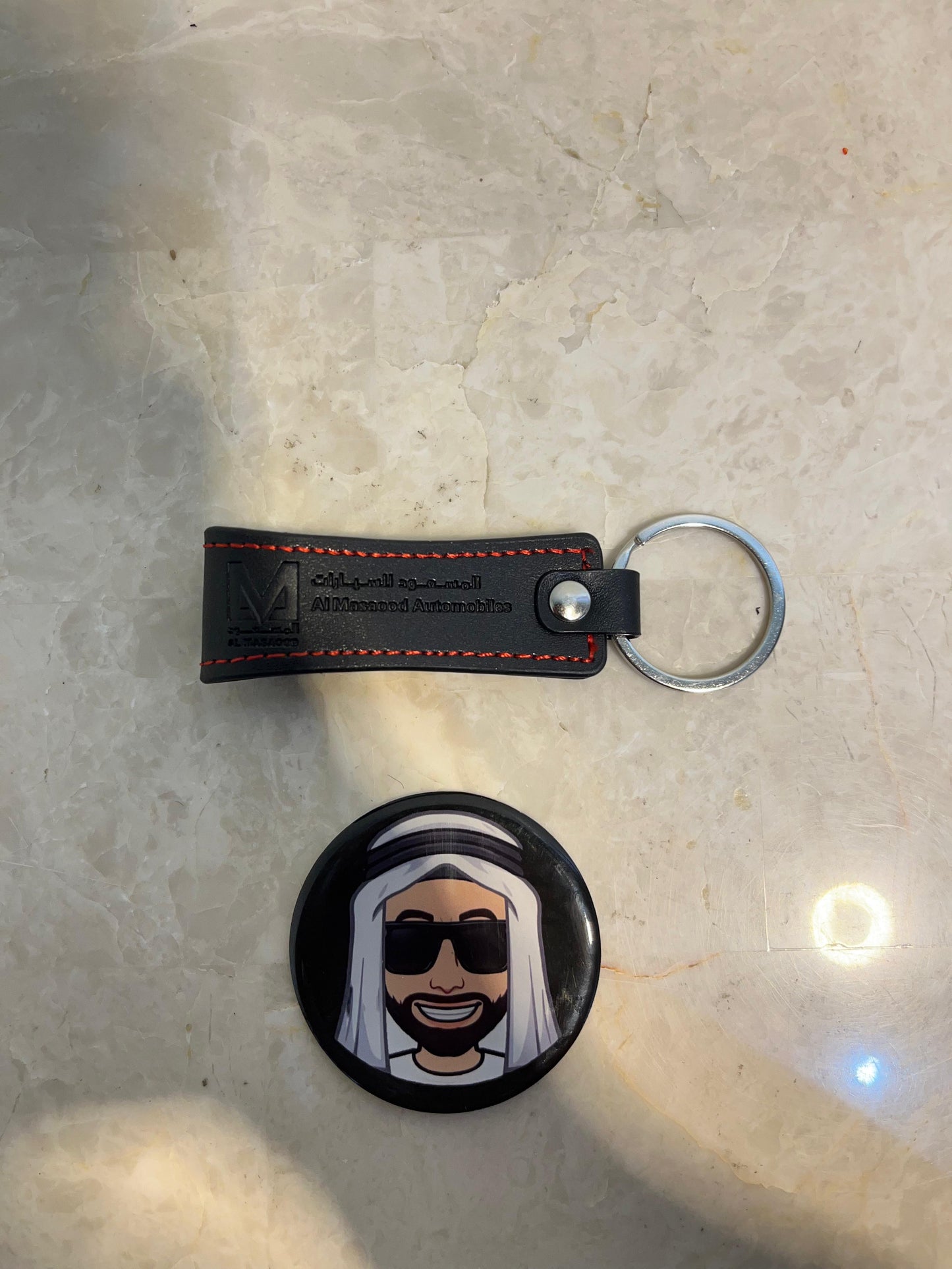 Al Masaood Nissan Black Leather Key Chain with Red Stitching