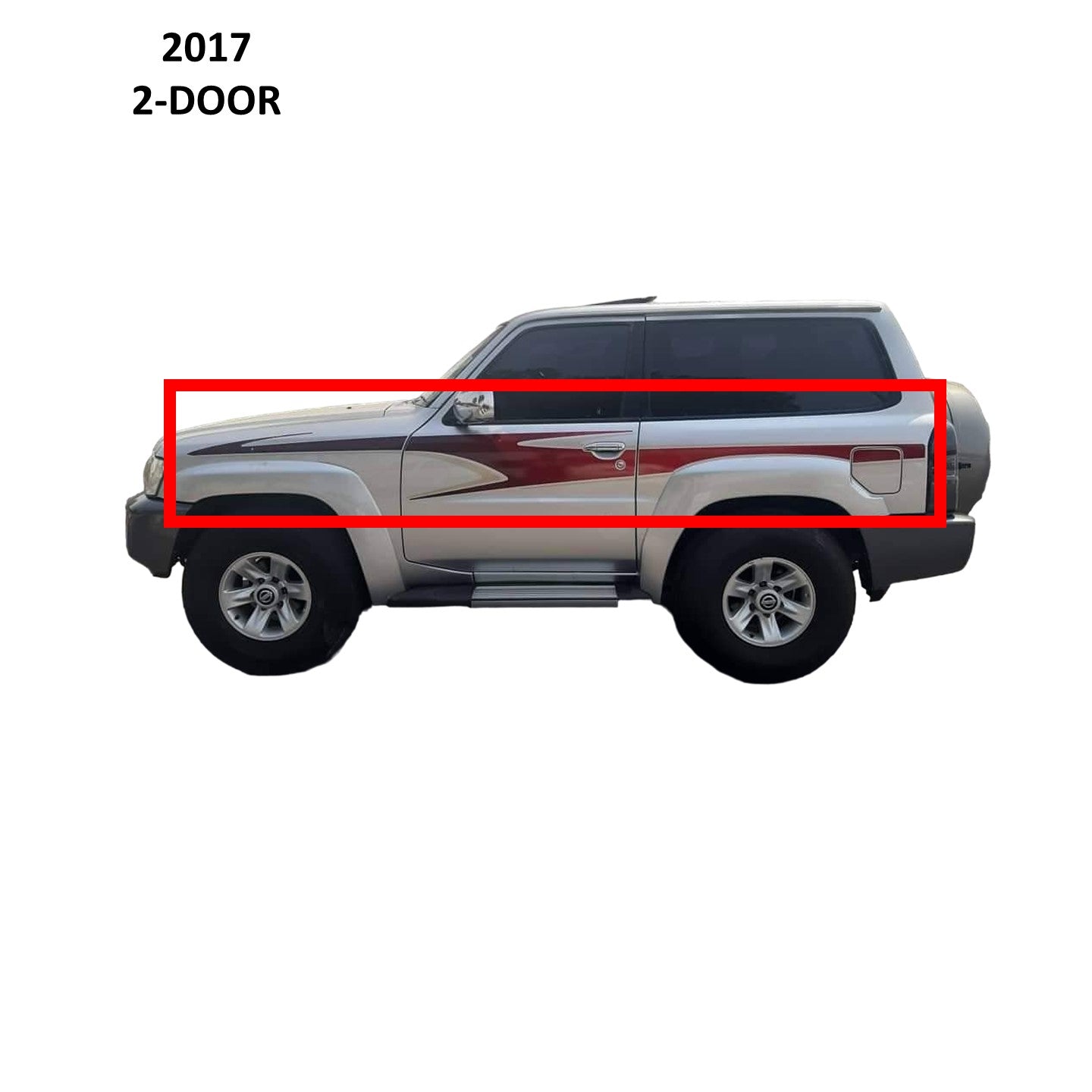 Wide Red Safari Side Stripe Sticker Nissan Patrol Y61 VTC GU Beige (2-door SWB)