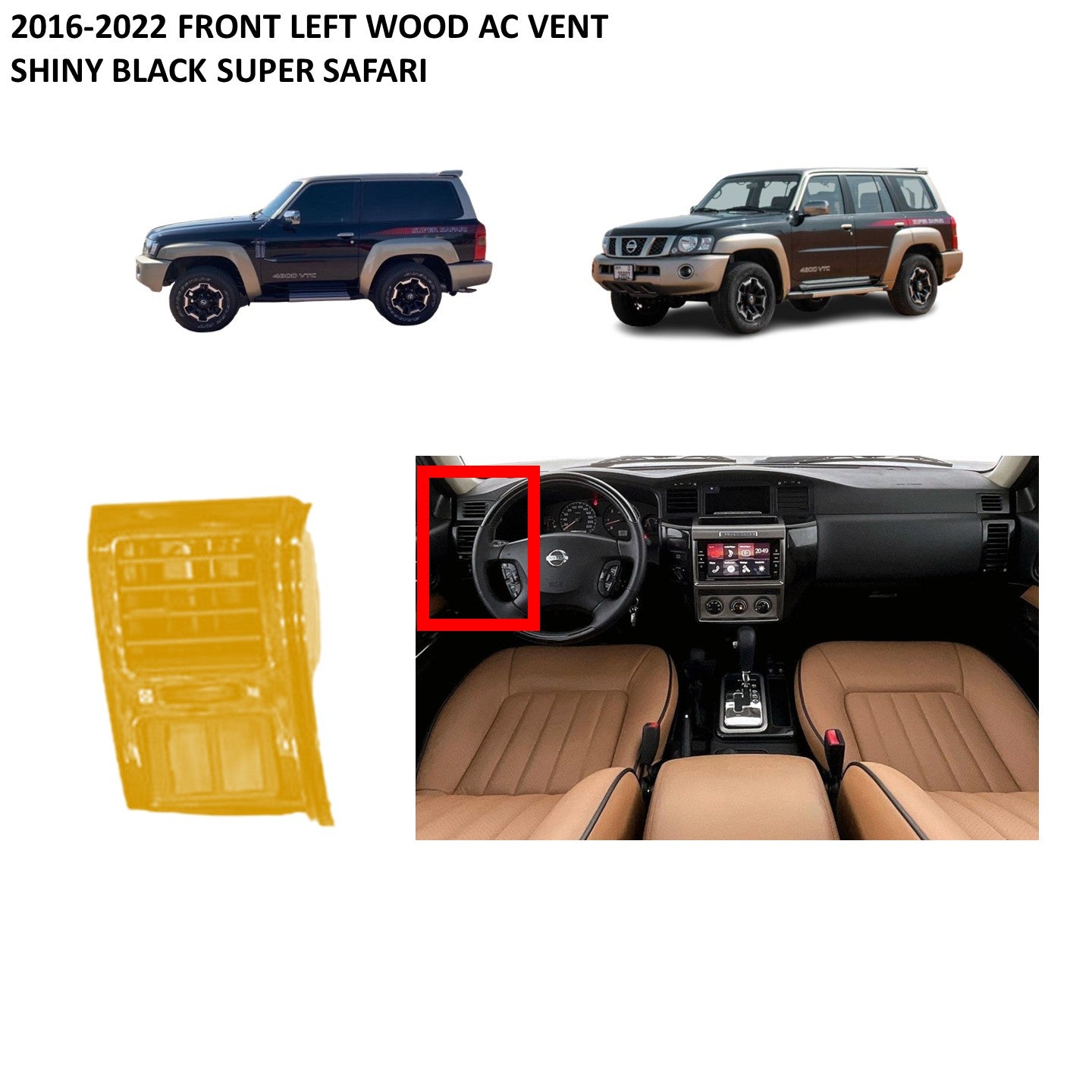 2016-2022 Front Left (Driver Side) AC Vent Frame (Shiny Black Wood, Super Safari) Nissan Patrol Y61 VTC GU