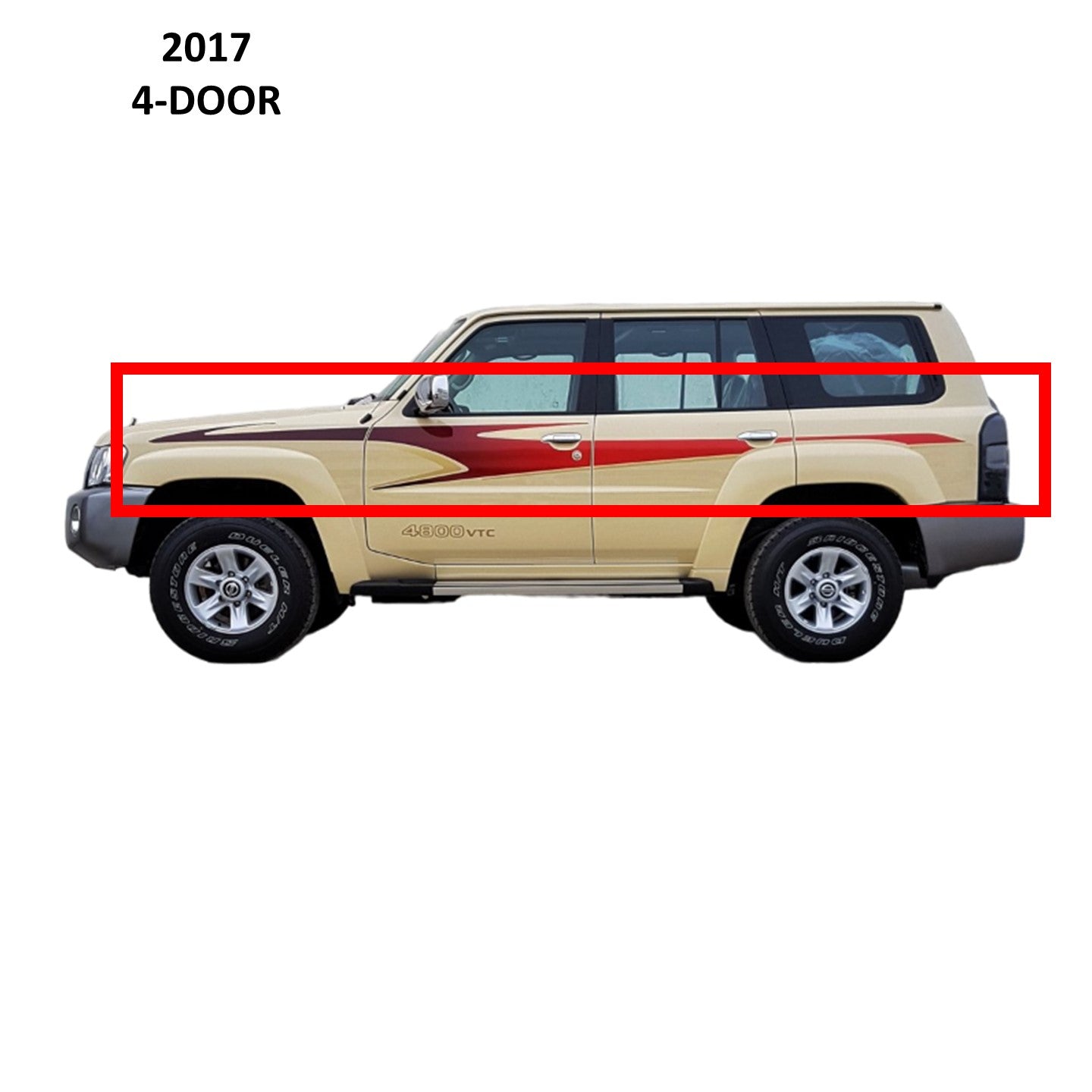 Wide Red Safari Side Stripe Sticker Nissan Patrol Y61 VTC GU Beige (4-door)