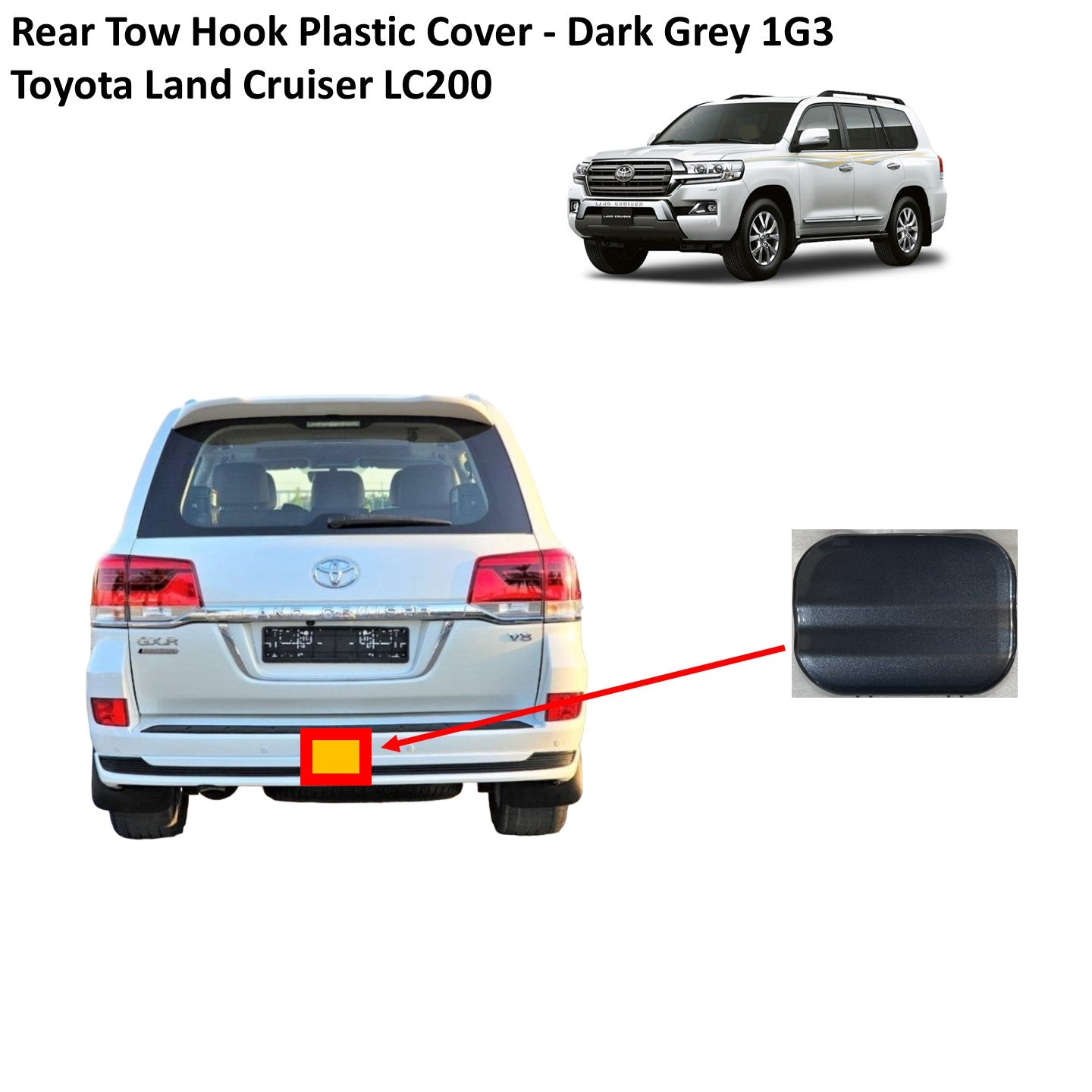 Rear Tow Hook Plastic Cover - Dark Grey 1G3 - Toyota Land Cruiser LC200