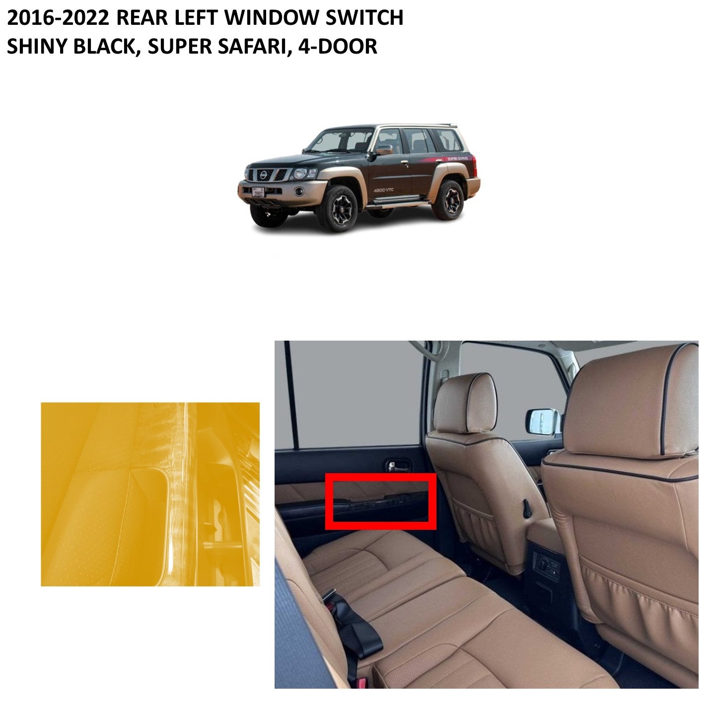 2016-2022 Rear Left Window Switch Frame (Shiny Black Wood, Super Safari) Nissan Patrol Y61 VTC GU (4-door)