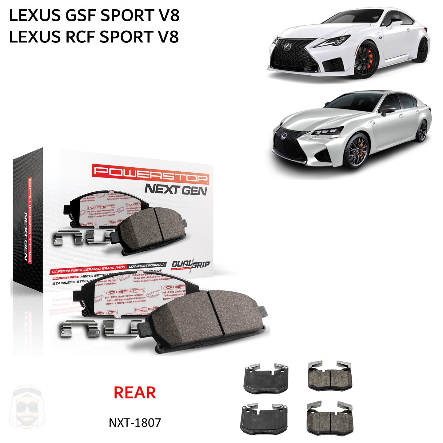 Lexus GSF RCF Sport V8 - Rear Carbon Fiber Ceramic Brake Pads by PowerStop NextGen (NXT-1807)