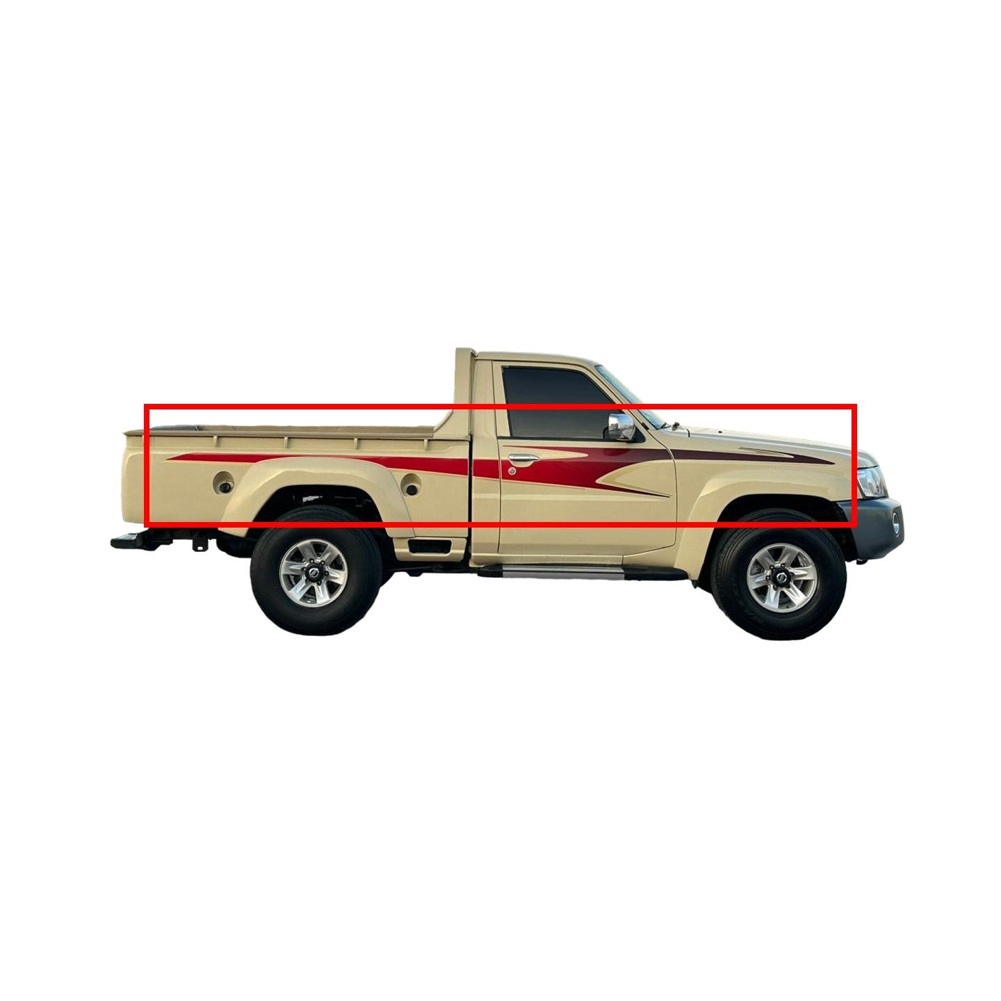 Wide Red Safari Side Stripe Sticker Nissan Patrol Y61 VTC GU Beige (Pickup)