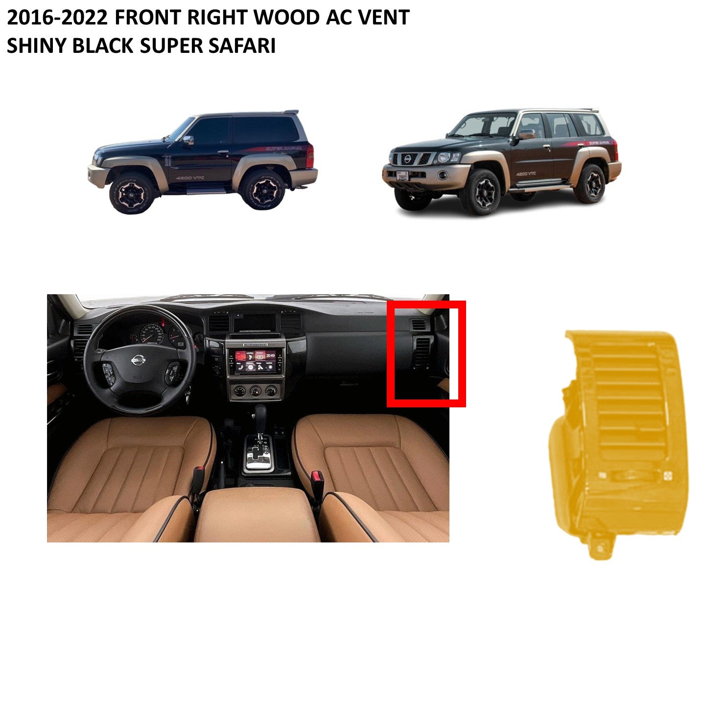 2016-2022 Front Right (Passenger Side) AC Vent Frame (Shiny Black Wood, Super Safari) Nissan Patrol Y61 VTC GU