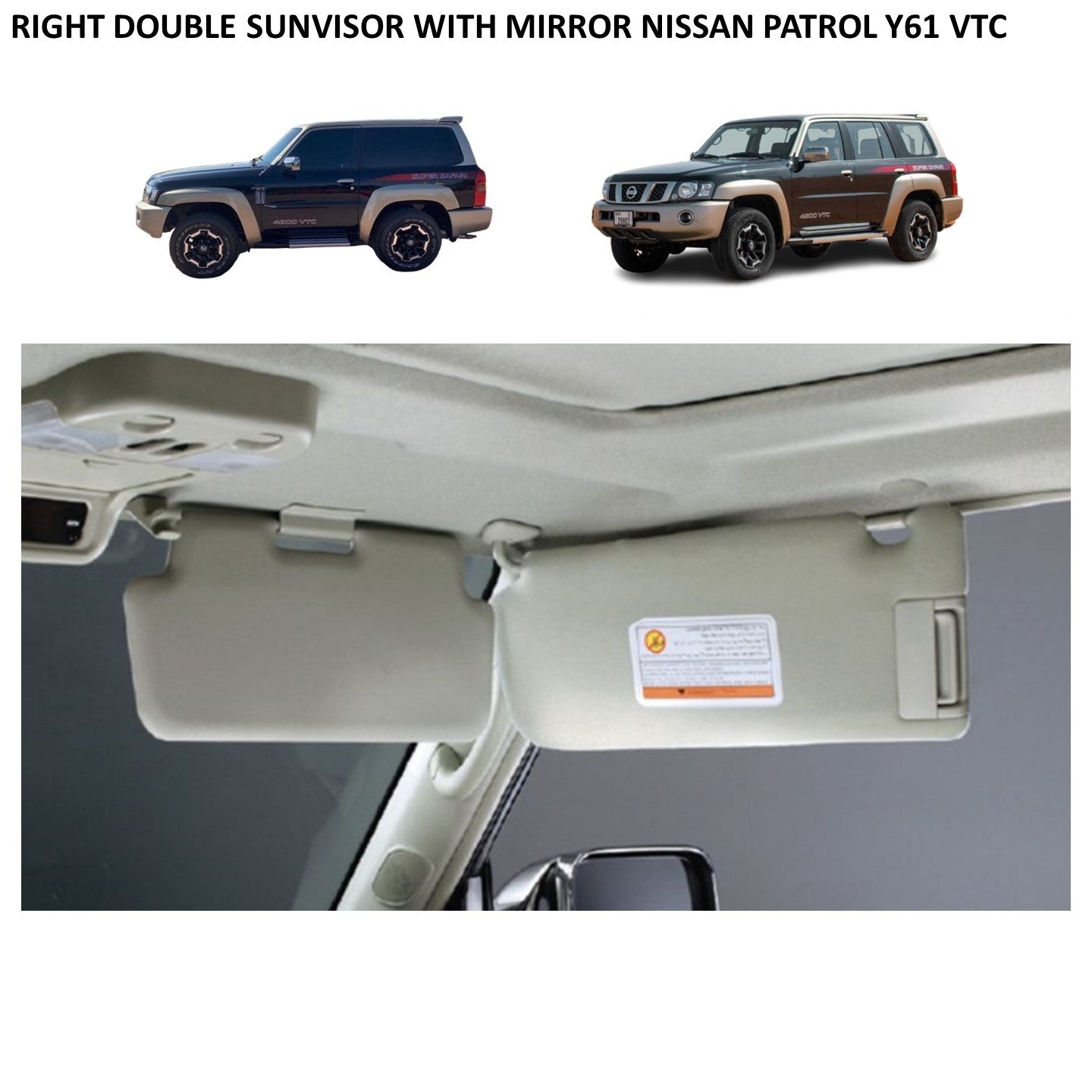 Right Double Sunvisor with Mirror and Light Nissan Patrol Y61 VTC GU (Passenger Side)
