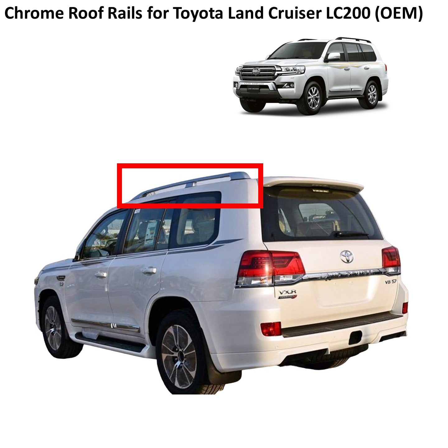 Chrome Roof Rails for Toyota Land Cruiser LC200 (OEM Type)