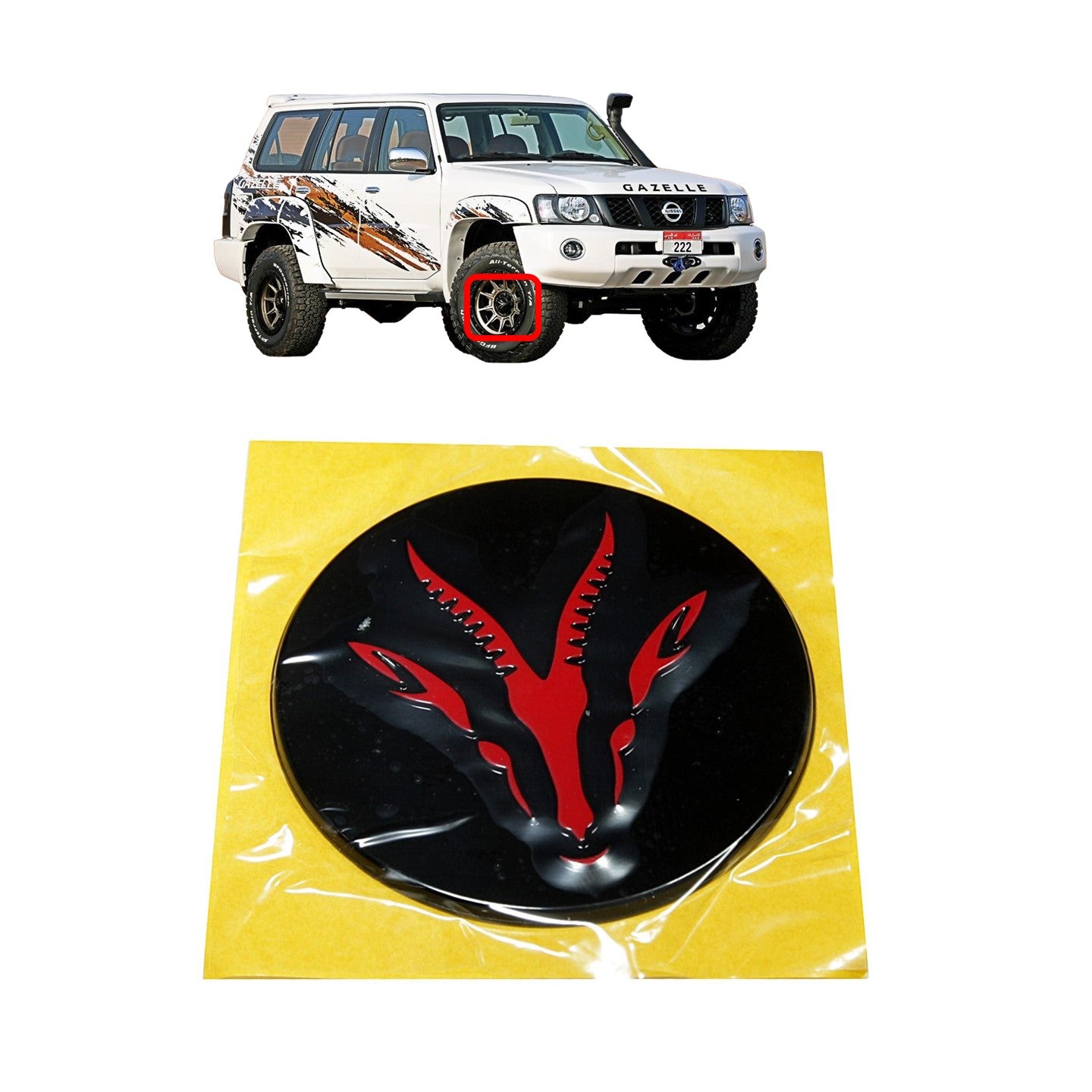 Gazelle Red Hub Cap Covers (for Nissan Patrol Y61 VTC GU Gazelle Rims)