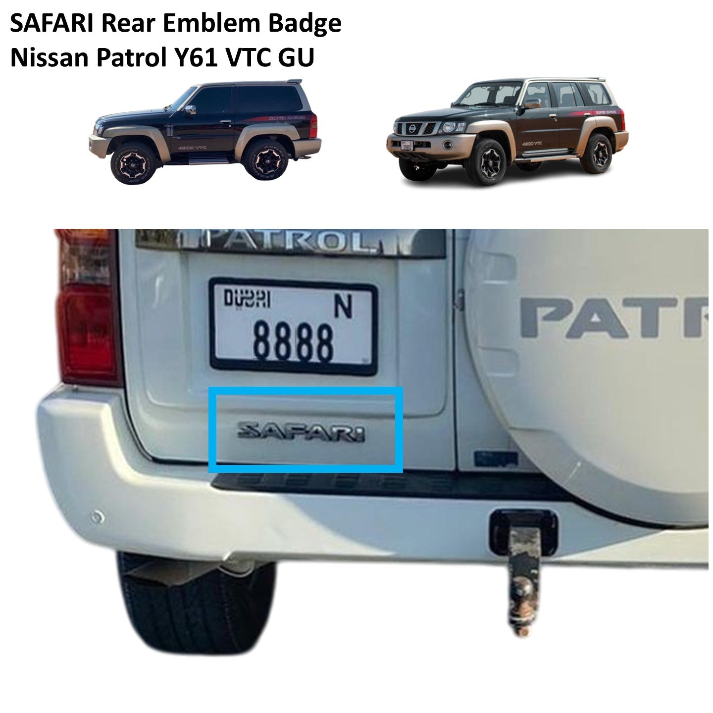 SAFARI Rear Emblem Badge Nissan Patrol Y61 VTC GU