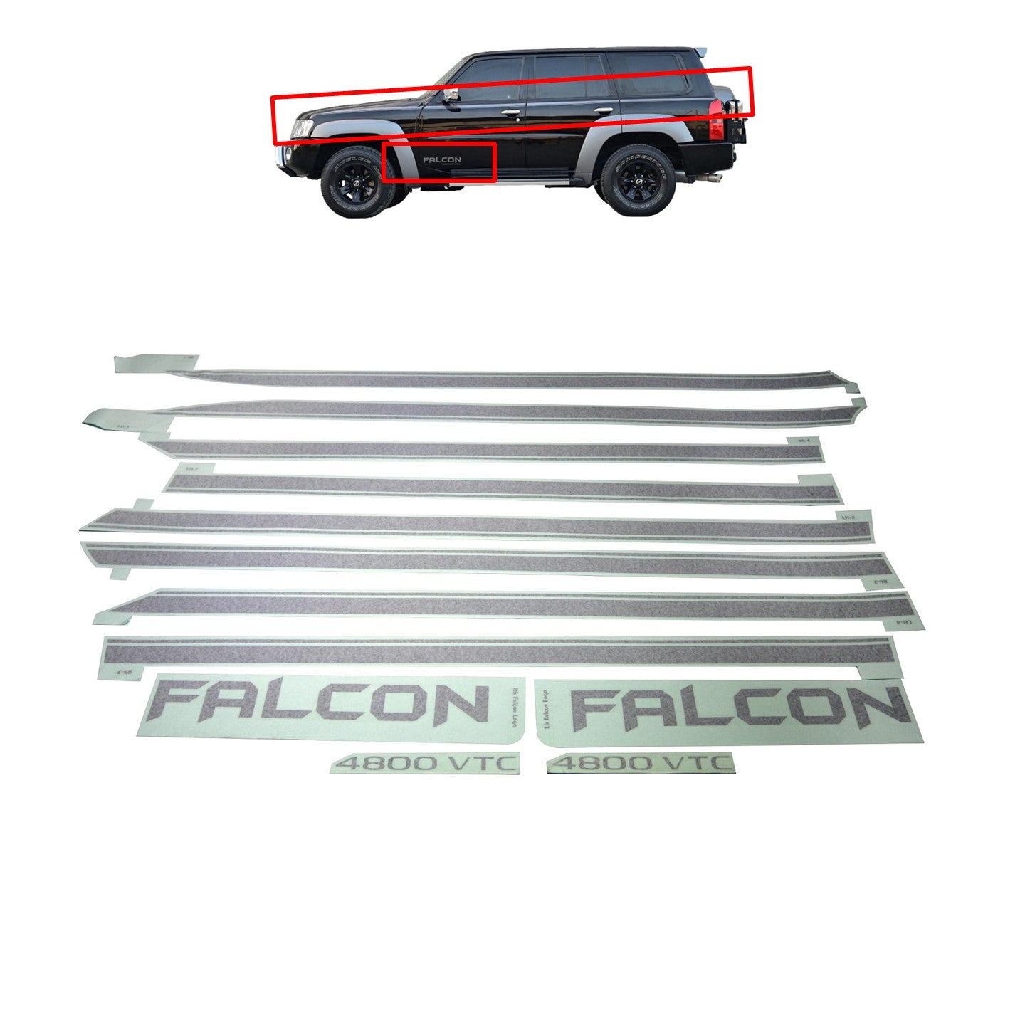 Falcon Side Stripe Sticker Grey (Nissan Patrol Y61 4-door VTC GU)