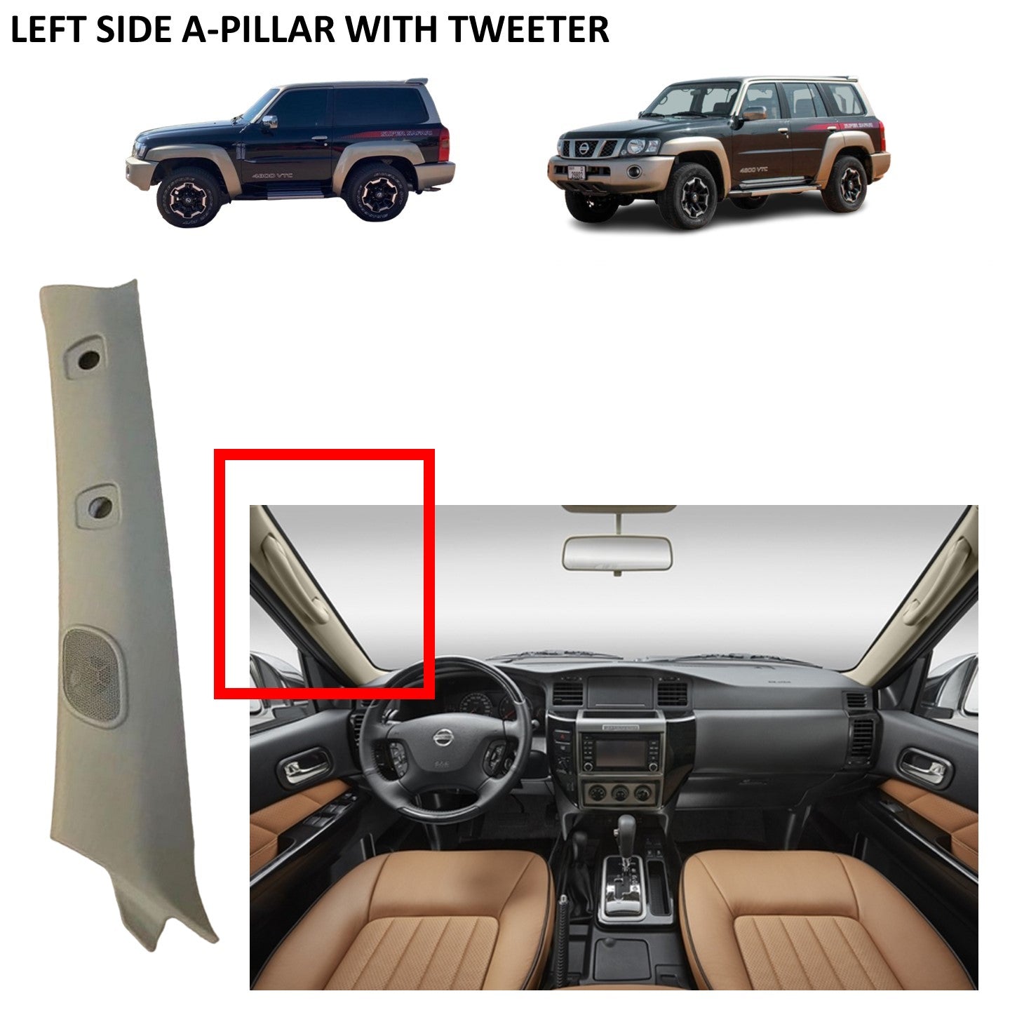 A-Pillar Left Trim with Tweeter Cover - Nissan Patrol Y61 GU VTC