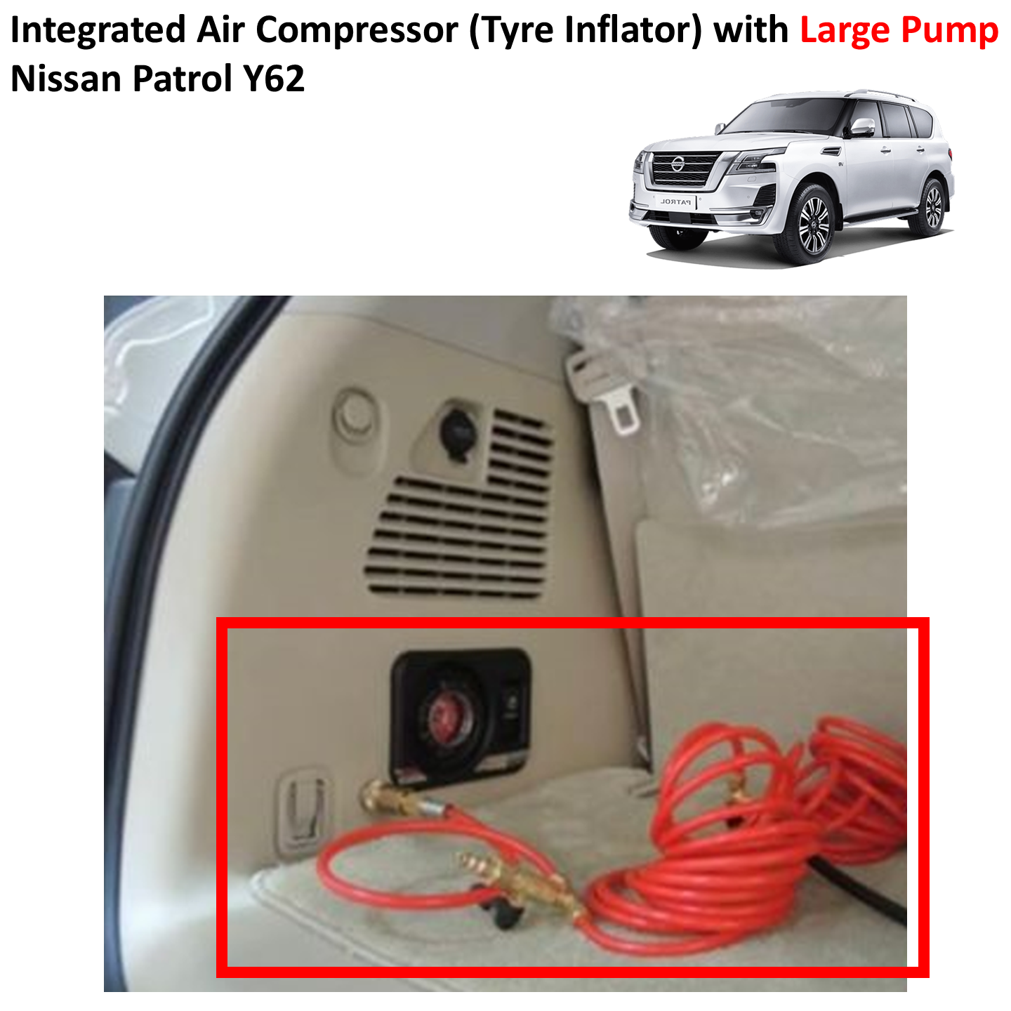 Integrated Air Compressor Tyre Inflator Large Pump - Nissan Patrol Y62