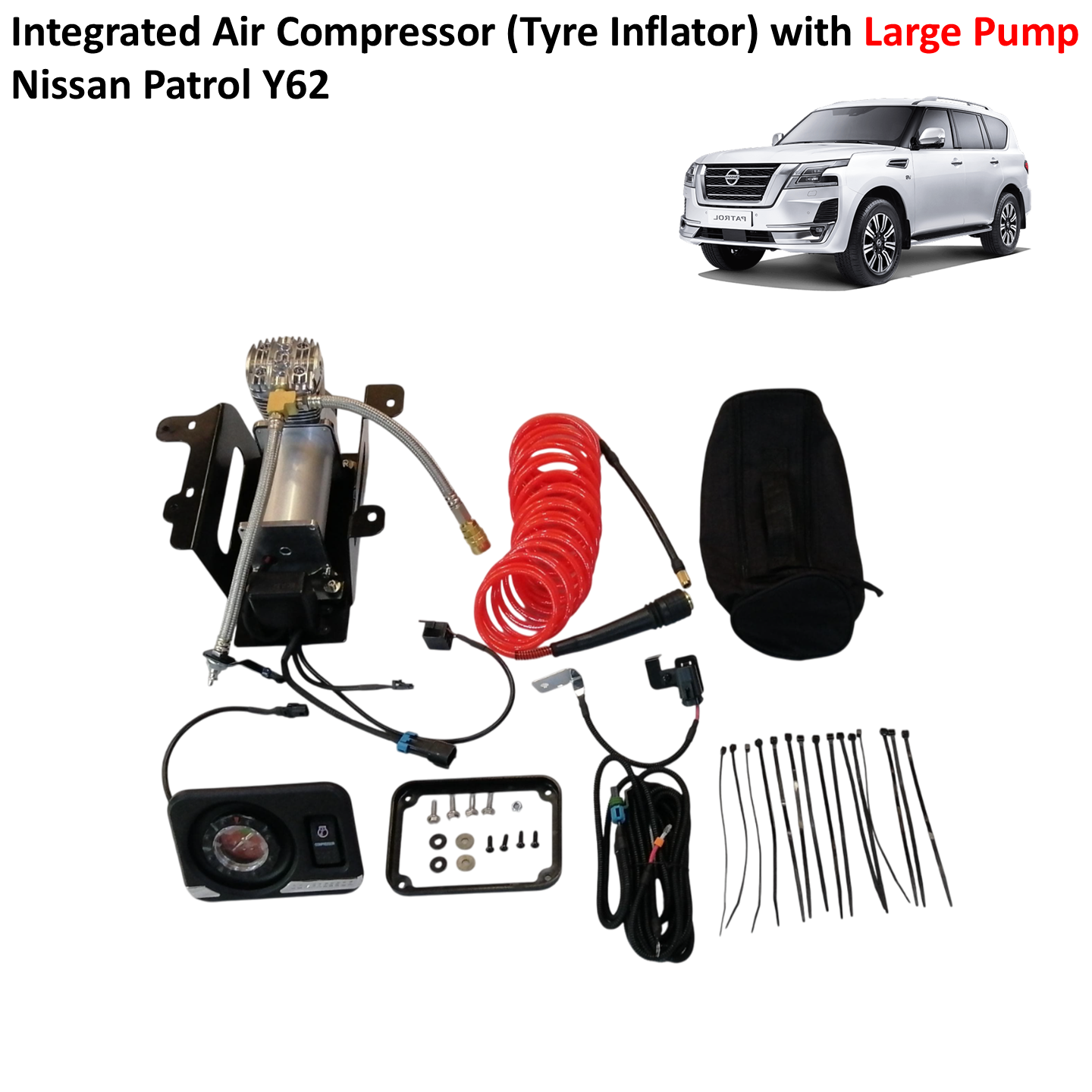 Integrated Air Compressor Tyre Inflator Large Pump - Nissan Patrol Y62