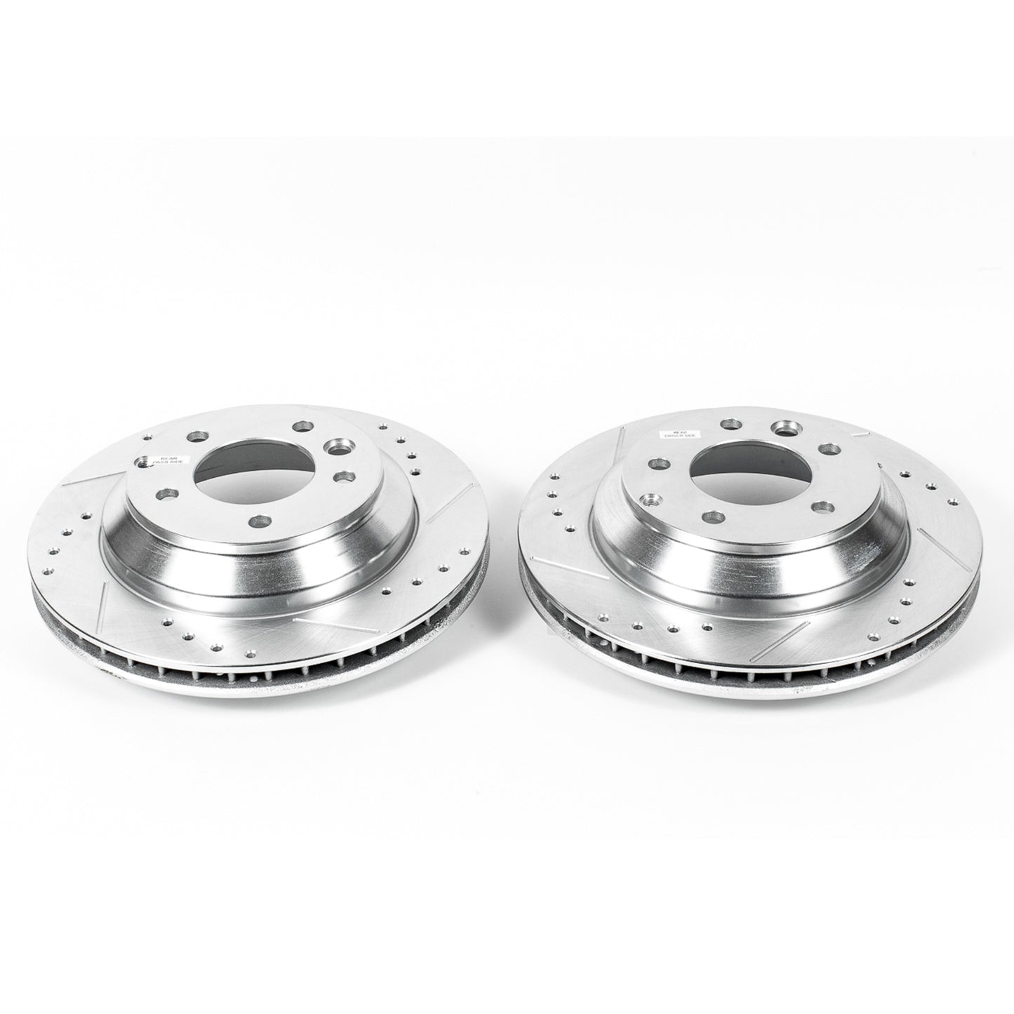 Porsche Cayenne VW Touareg Audi Q7 - Rear Drilled and Slotted Brake Disc Rotors by PowerStop Evolution (Volkswagen) (EBR1013XPR)
