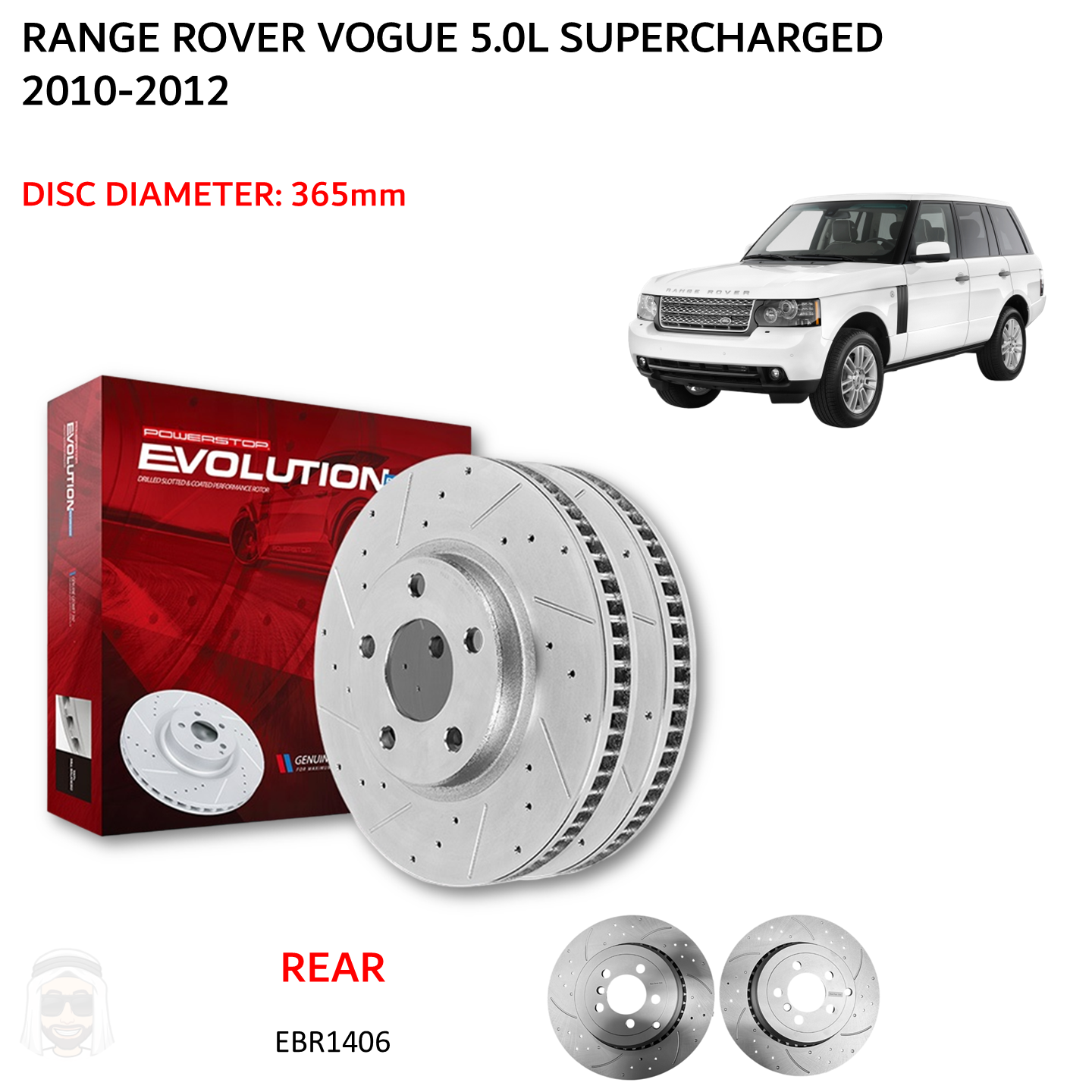 Range Rover Vogue Supercharged 2010 to 2012 - Rear Drilled and Slotted Brake Disc Rotors by PowerStop Evolution (Land Rover) (EBR1406XPR)
