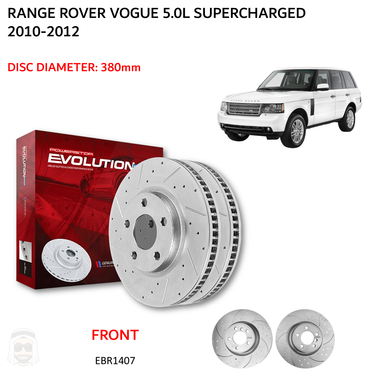Range Rover Vogue Supercharged 2010 to 2012 - Front Drilled and Slotted Brake Disc Rotors by PowerStop Evolution (Land Rover) (EBR1407XPR)