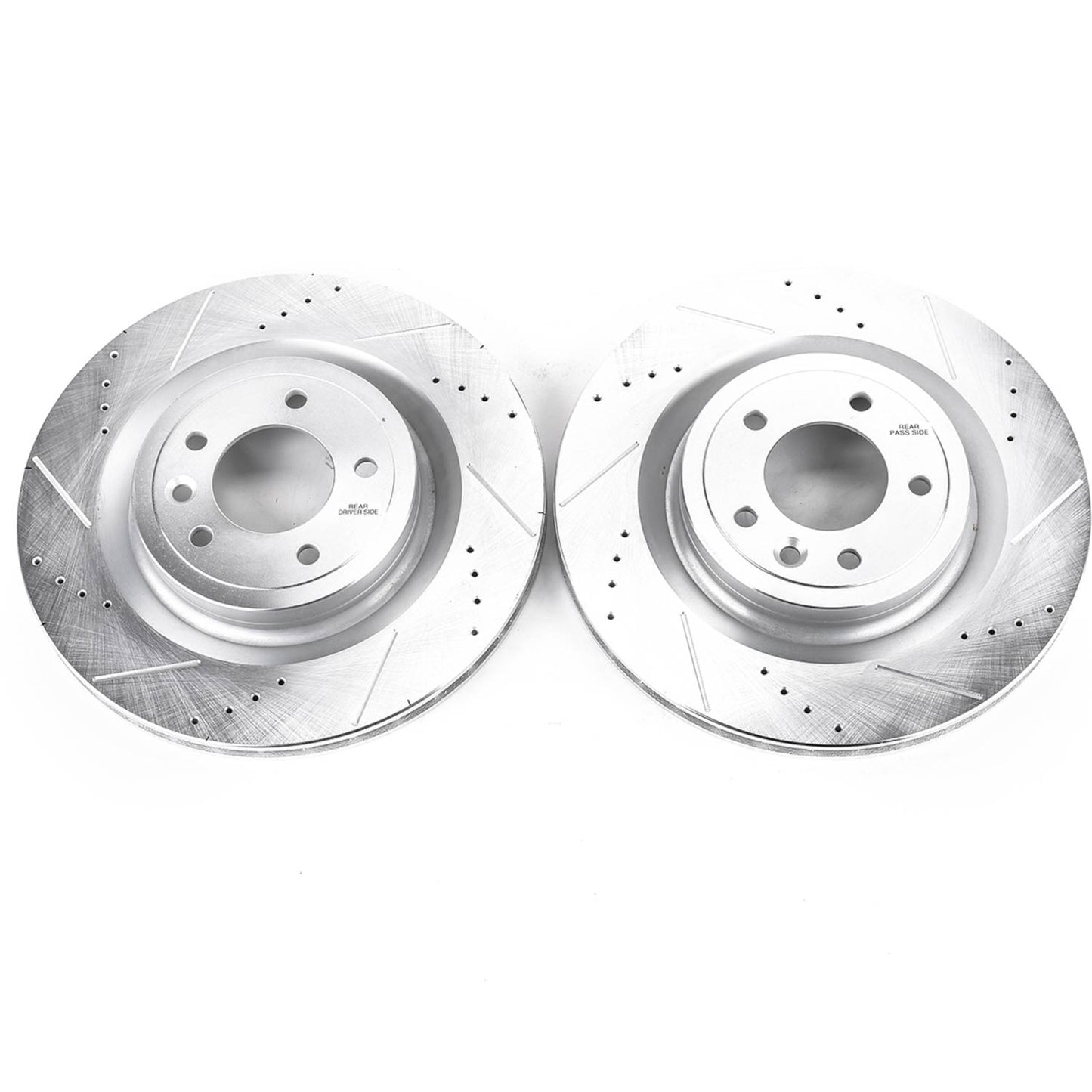 Range Rover Vogue and Sport V6 and V8 (2-piston) - Rear Drilled and Slotted Brake Disc Rotors by PowerStop Evolution (Land Rover) (EBR1496XPR)