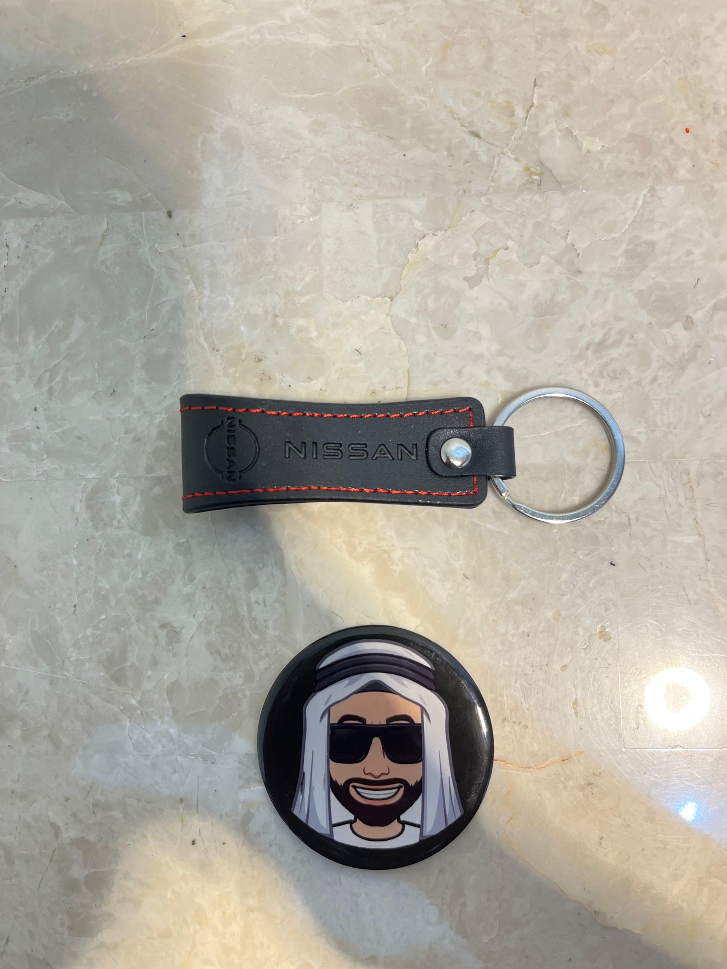 Al Masaood Nissan Black Leather Key Chain with Red Stitching