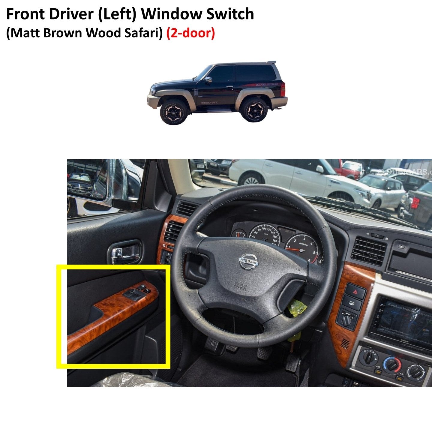 Front Left (Driver Side) Window Switch Trim (Matt Brown Wood Safari) Nissan Patrol Y61 VTC GU (2-door SWB)