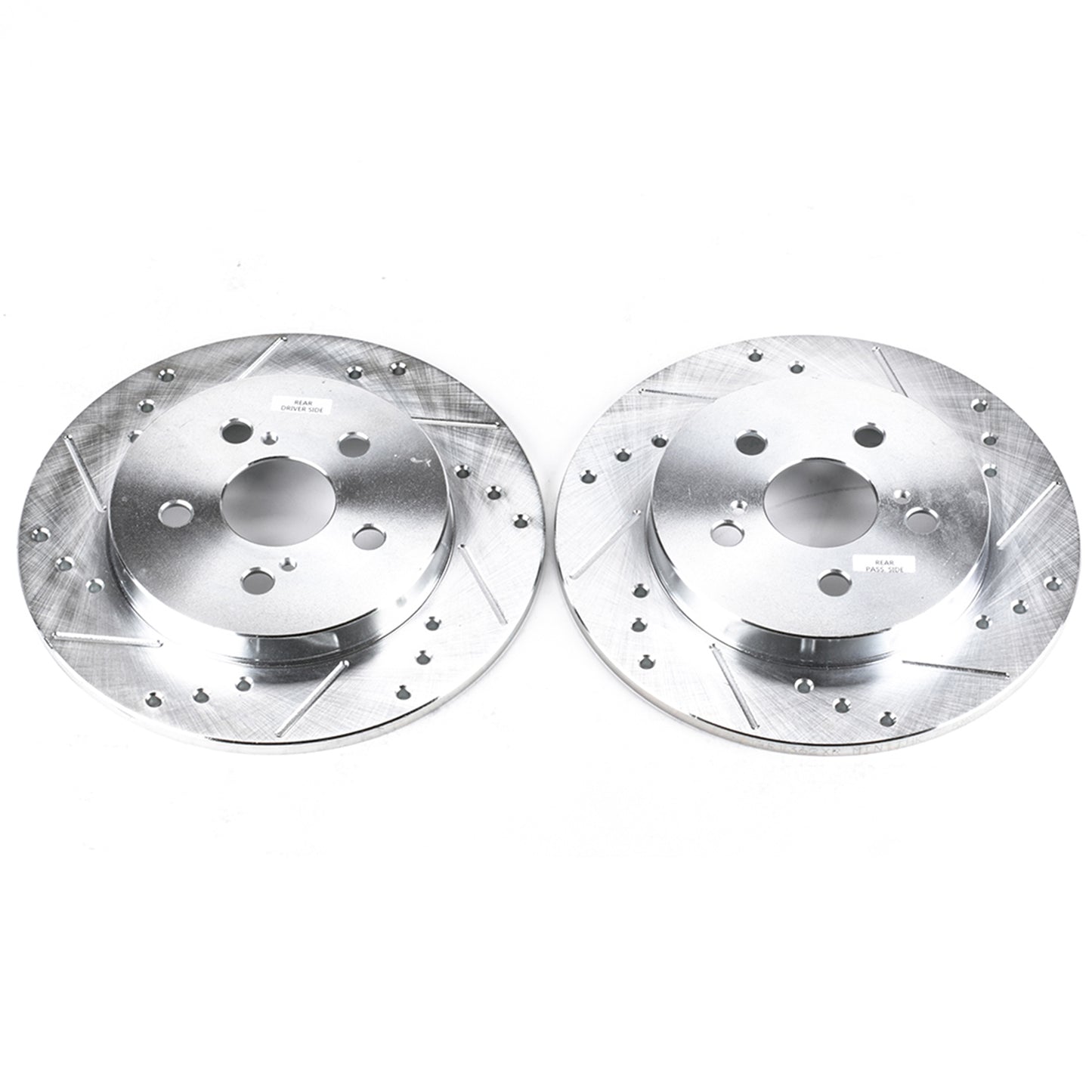 Toyota Corolla (2009-2019) - Rear Drilled and Slotted Brake Disc Rotors by PowerStop Evolution (Matrix Prius Lexus CT200h) (JBR1362XPR)