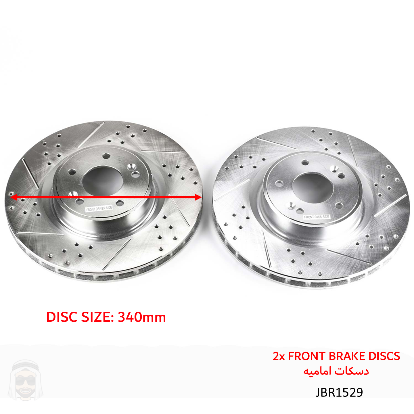 Genesis Coupe 2010-2016 (4-Piston) 340mm Front Drilled and Slotted Brake Disc Rotors by PowerStop Evolution (Hyundai) (JBR1529XPR)