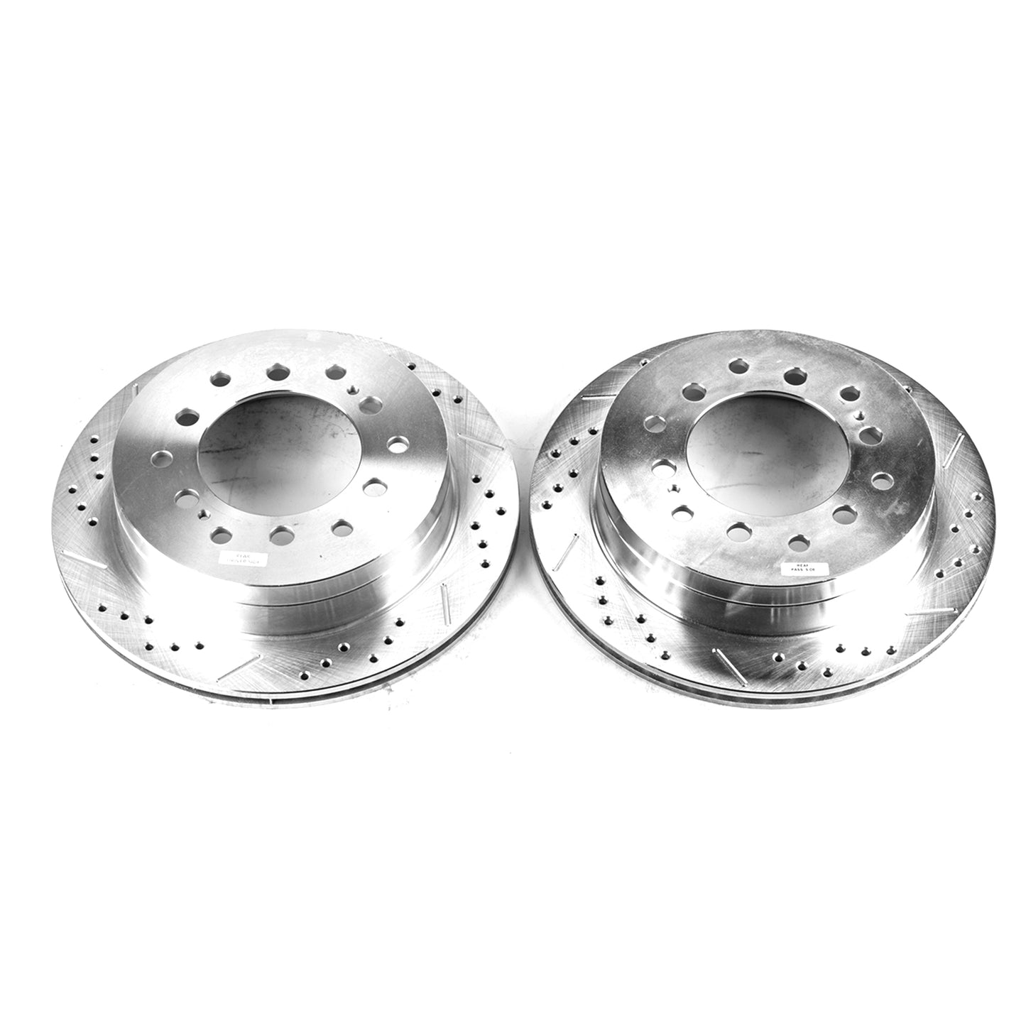 Prado GX470 (2003-2009) Rear Drilled and Slotted Brake Disc Rotors by PowerStop Evolution (Toyota Sequoia 4Runner) (JBR971XPR)