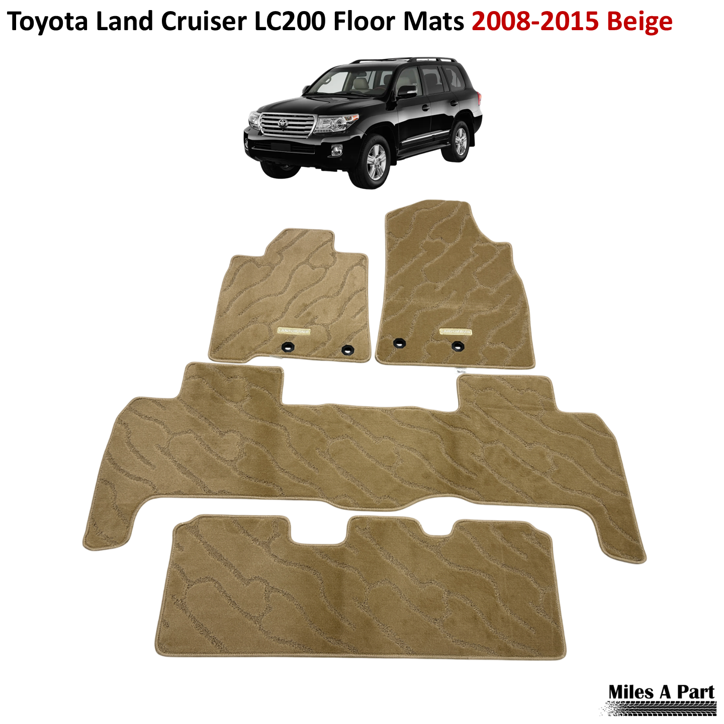 Toyota Land Cruiser 2008-2015 Beige Floor Mats with Logo (LC200)