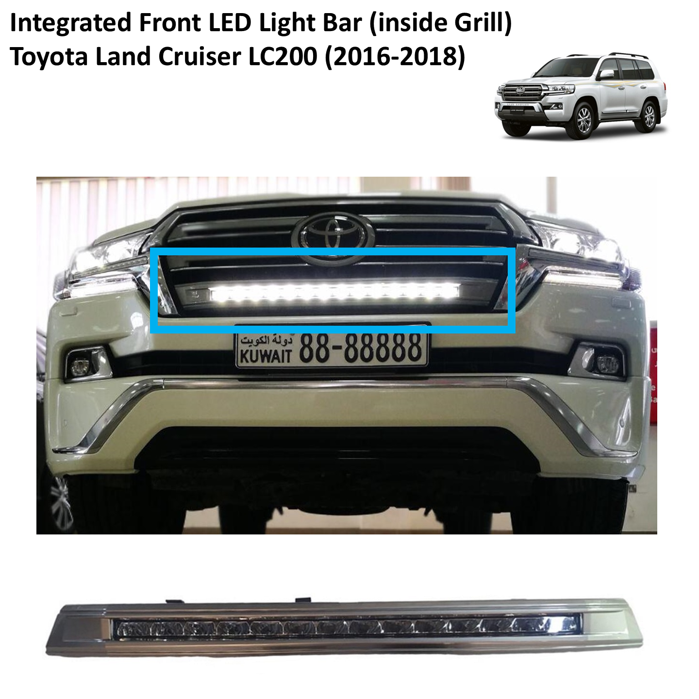 Integrated Front LED Light Bar (inside Grill) for Toyota Land Cruiser LC200