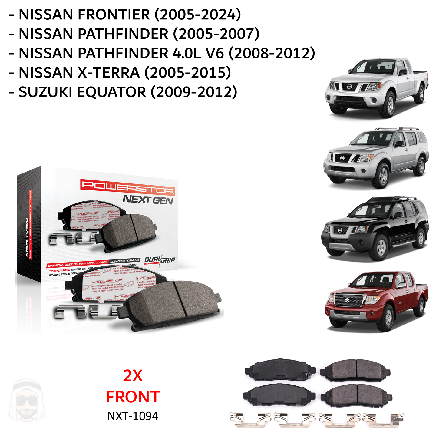 Nissan Pathfinder XTerra - Front Carbon Fiber Ceramic Brake Pads by PowerStop NextGen (Frontier Suzuki Equator) (NXT-1094)