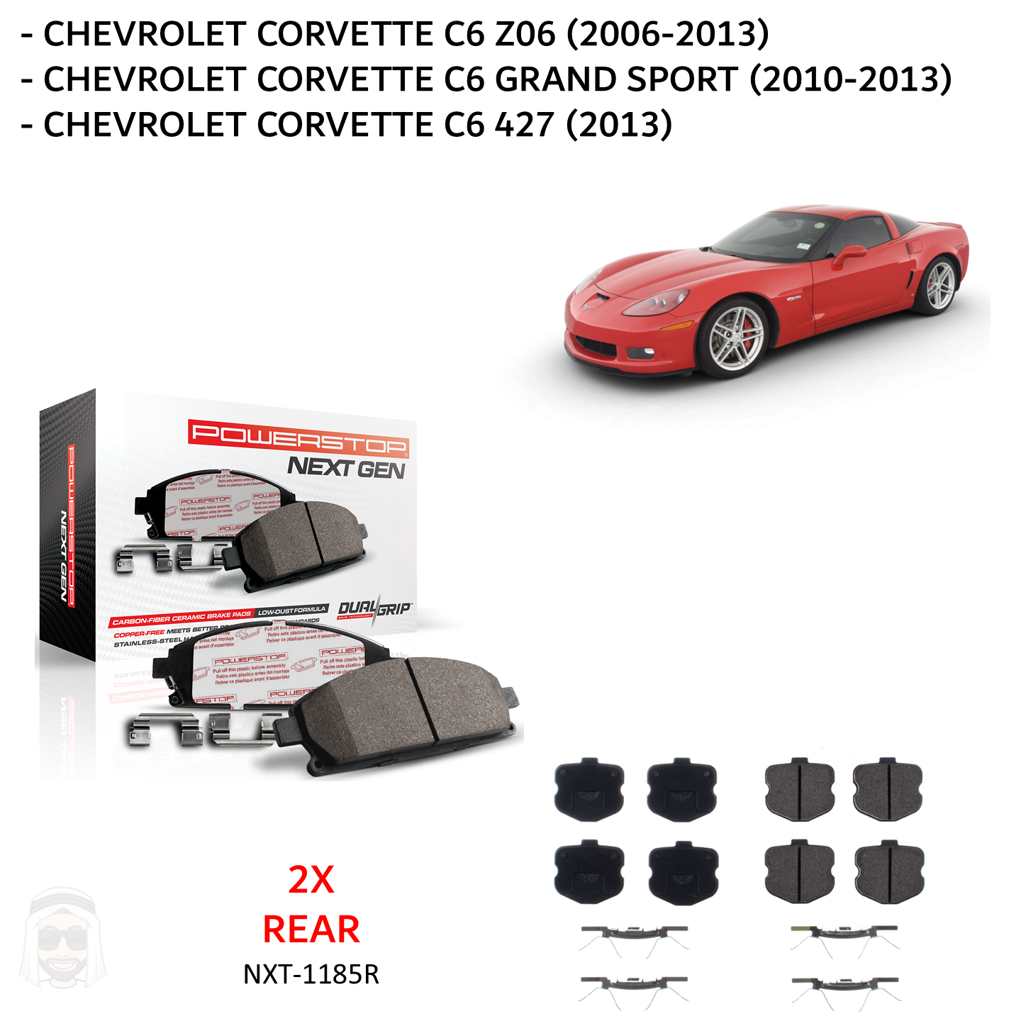 Chevrolet Corvette Z06 (2006-2013) Rear Carbon Fiber Ceramic Brake Pads by PowerStop NextGen (C6) (NXT-1185R)