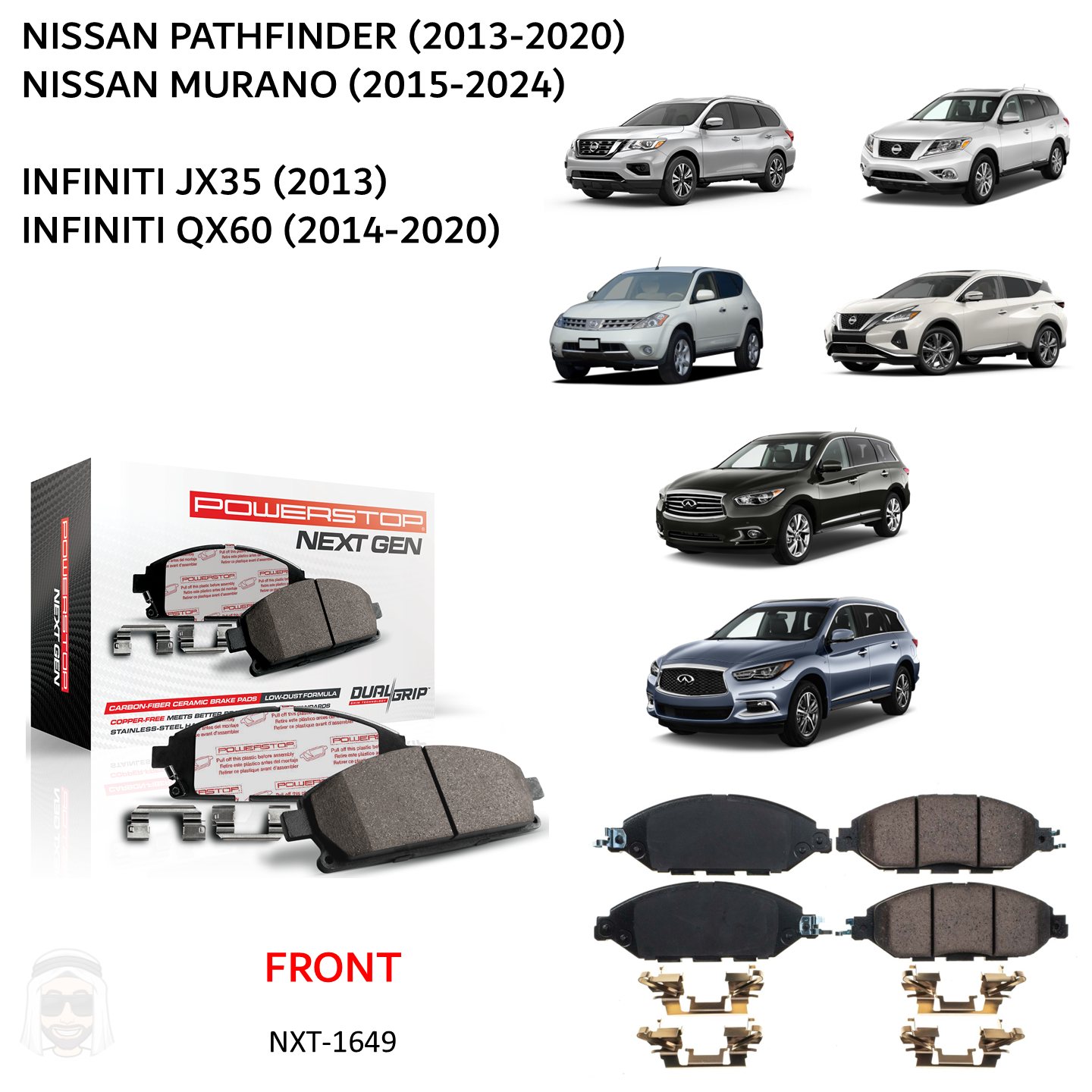 Pathfinder Murano QX60 - Front Carbon Fiber Ceramic Brake Pads by PowerStop NextGen (Nissan Infiniti F35) (NXT-1649)