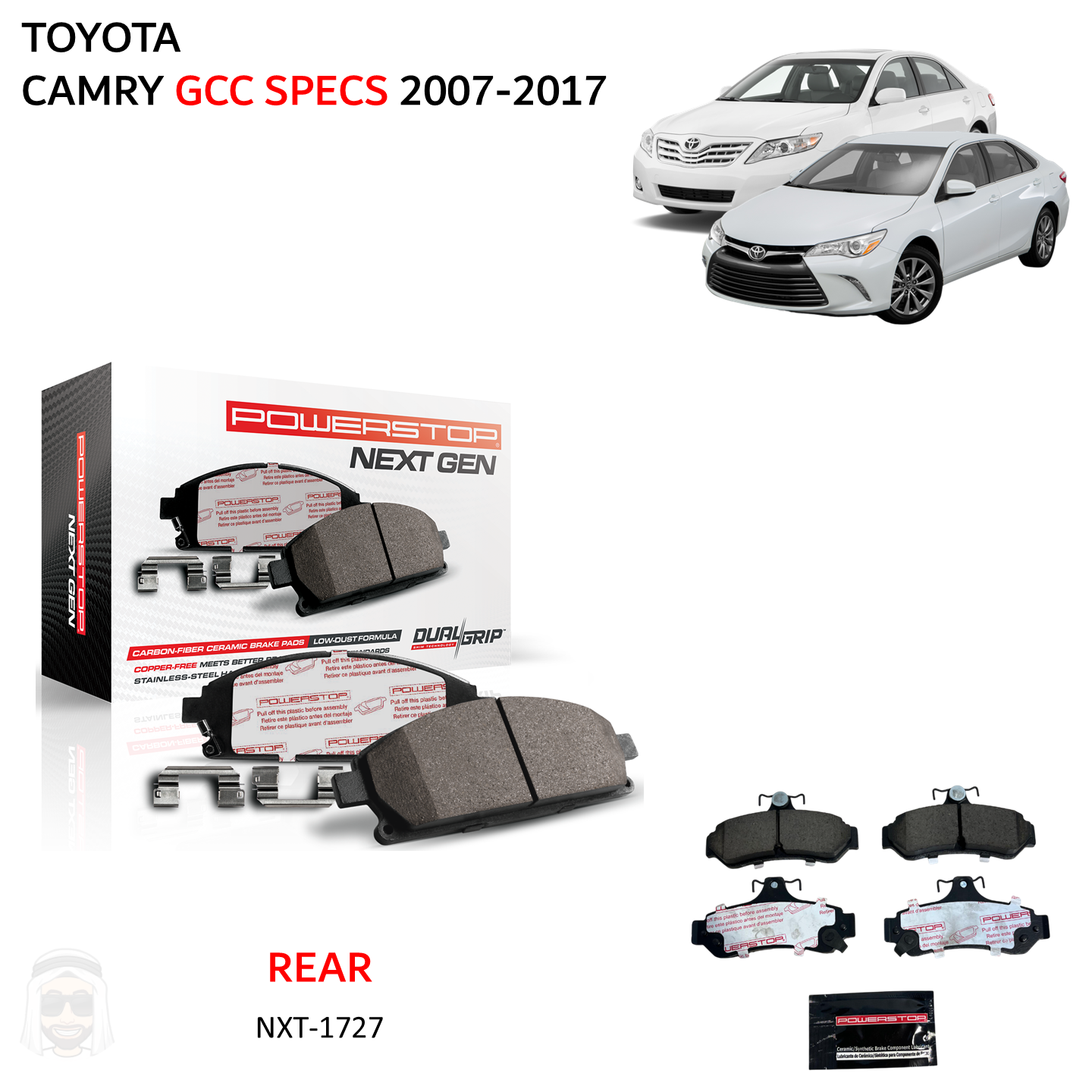 Toyota Camry 2007 to 2017 - Rear Carbon Fiber Ceramic Brake Pads by PowerStop NextGen (GCC Specs) (NXT-1727)