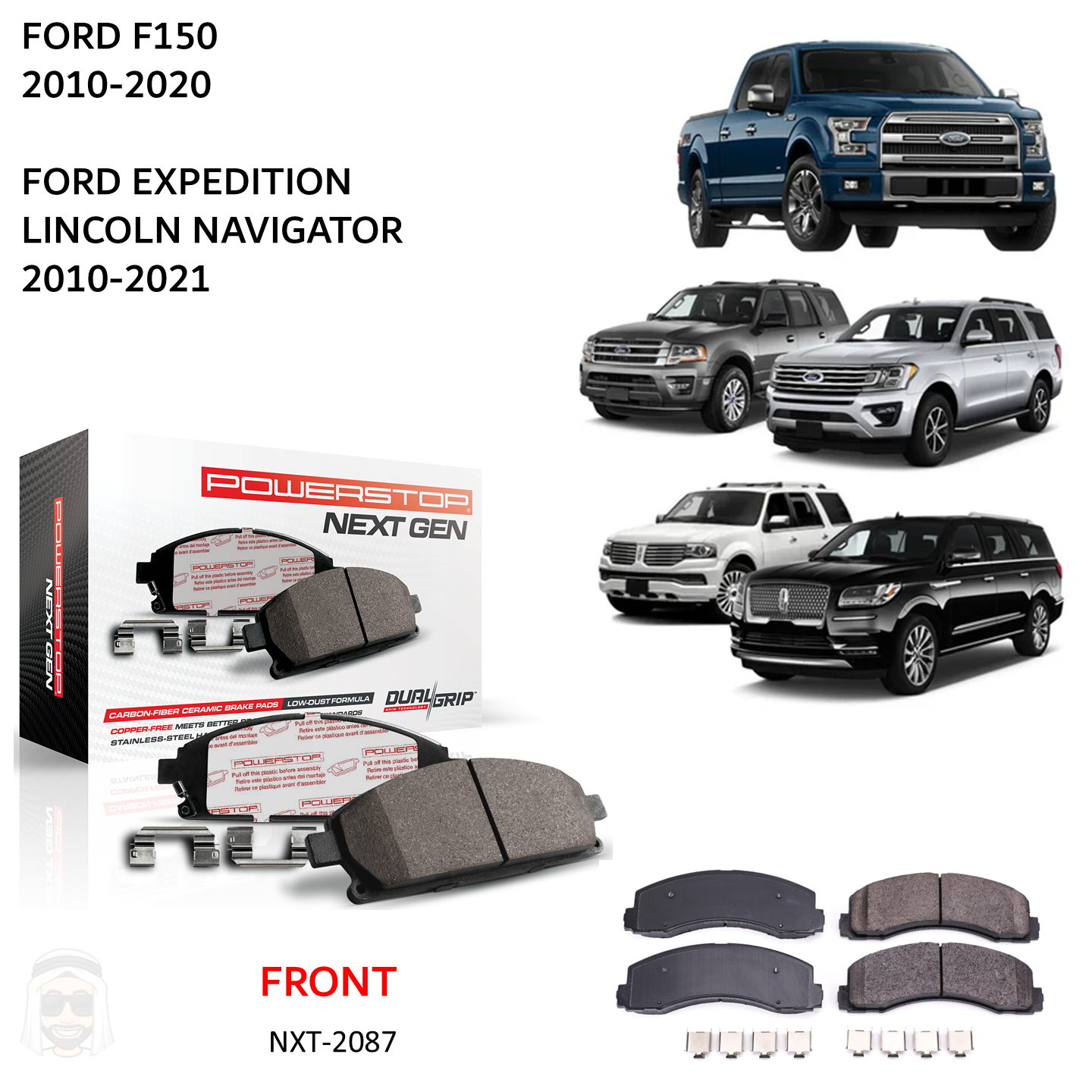 Ford F150 (2010-2020) Front Carbon Fiber Ceramic Brake Pads by PowerStop NextGen (Expedition Lincoln Navigator) (NXT-2087)
