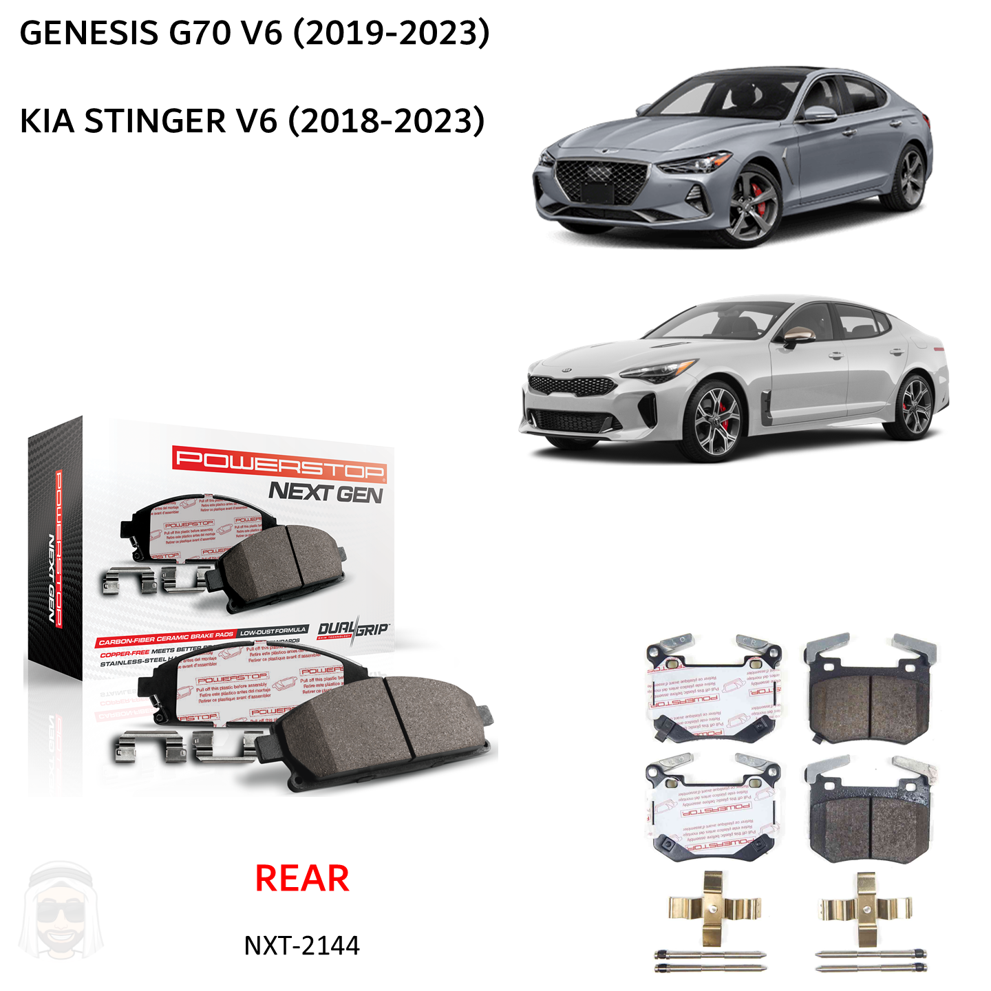 Genesis G70 V6 (2019-2025) Rear Carbon Fiber Ceramic Brake Pads by PowerStop NextGen (Hyundai Kia Stinger) (NXT-2144)