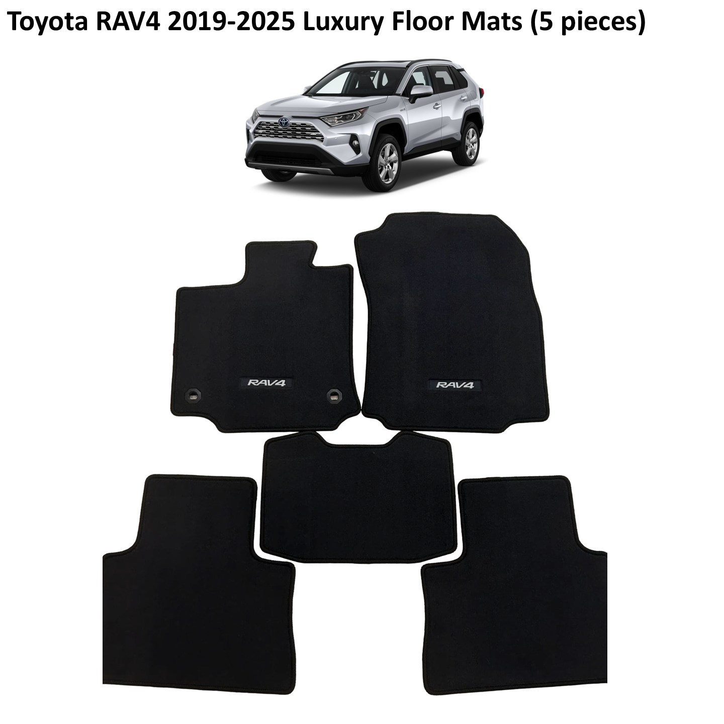 Toyota RAV4 2019-2025 Luxury Black Floor Mats with Logo (5 pieces)