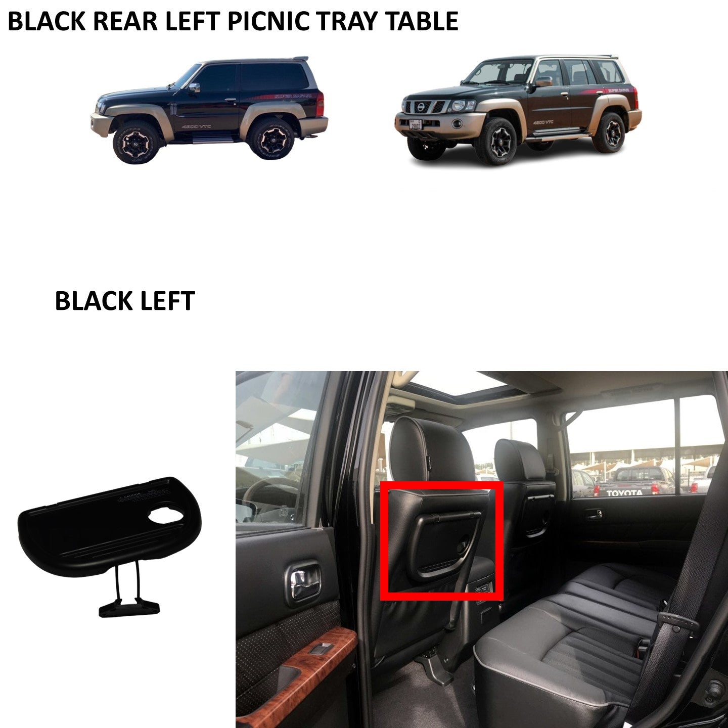 Rear Seat Left Black Picnic Tray Table - Nissan Patrol Y61 GU VTC