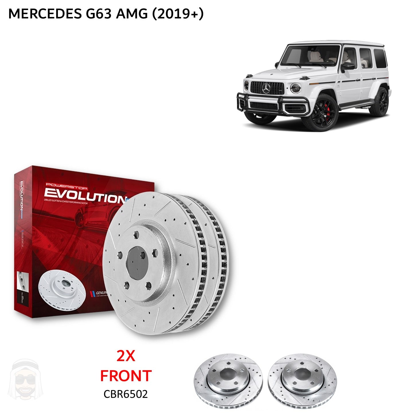 Mercedes G63 AMG 2019+ Front Drilled and Slotted Brake Disc Rotors by PowerStop Evolution