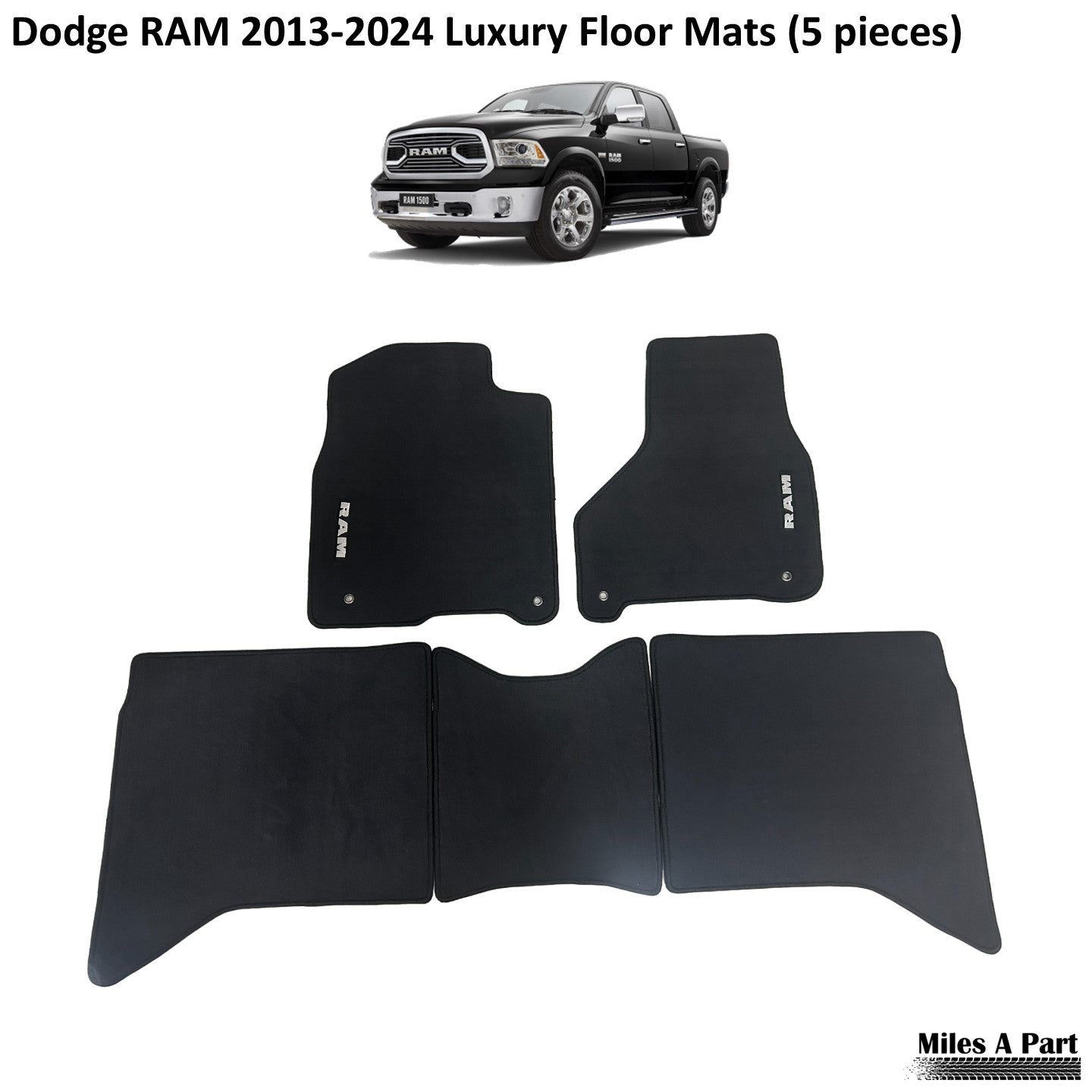 Dodge RAM 2013-2024 Luxury Black Floor Mats with Logo (5 pieces)