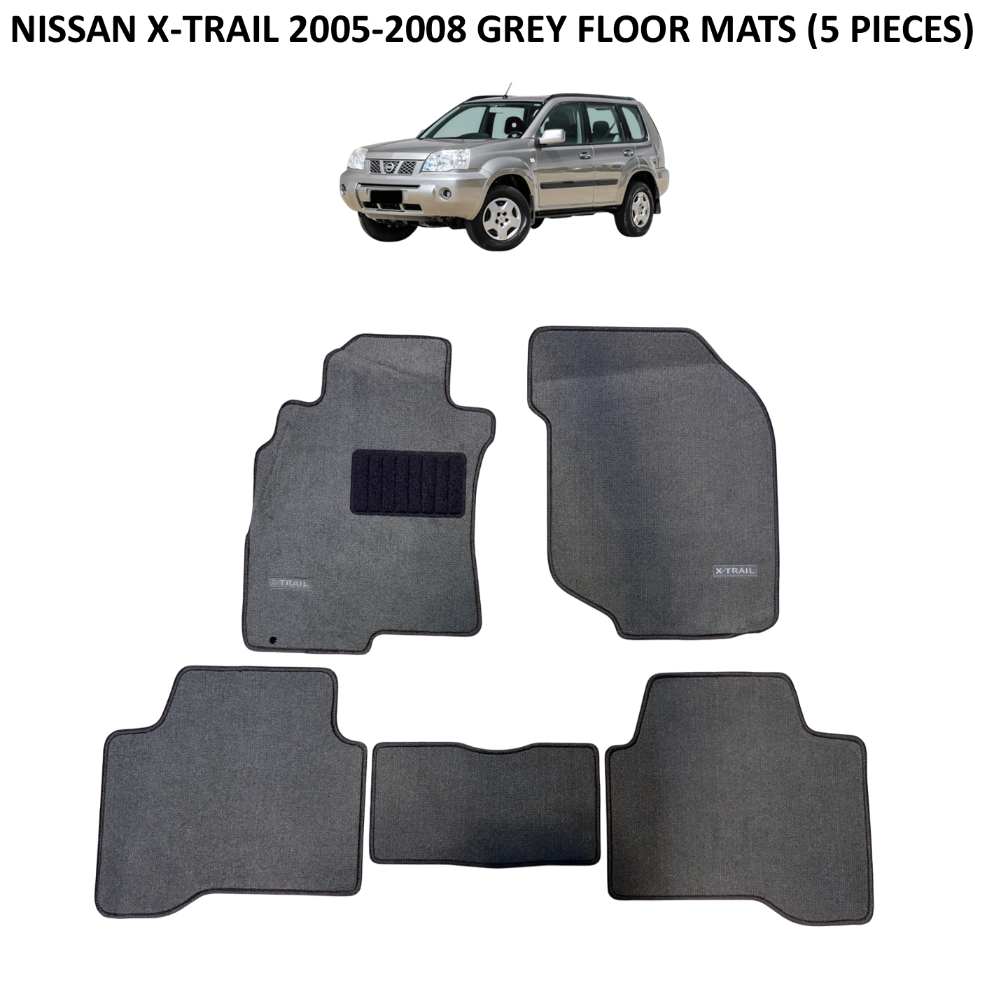 Nissan X-Trail 2005-2008 Grey Floor Mats with Logo (5 pieces)