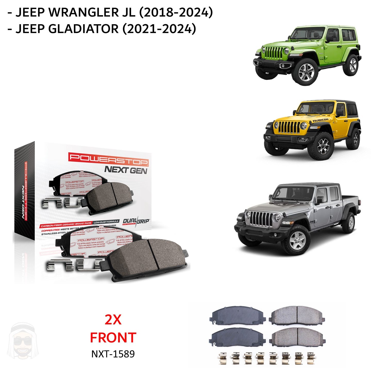 Jeep Wrangler JL & Gladiator - Front Carbon Fiber Ceramic Brake Pads by PowerStop NextGen (NXT-1589)