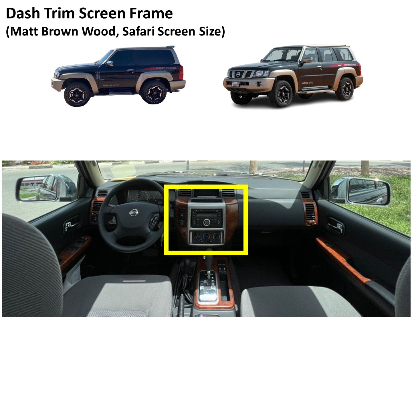 Dash Trim Screen Frame (Matt Brown Wood, Safari Screen Size) Nissan Patrol Y61 VTC GU