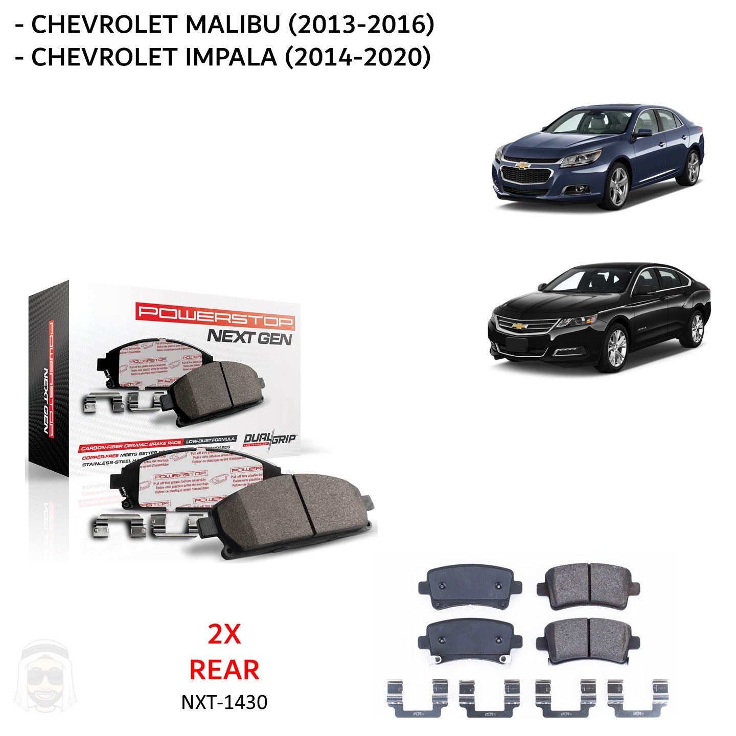Chevrolet Impala 2014 to 2020 and Malibu 2013 to 2016 - Rear Carbon Fiber Ceramic Brake Pads by PowerStop NextGen (NXT-1430)