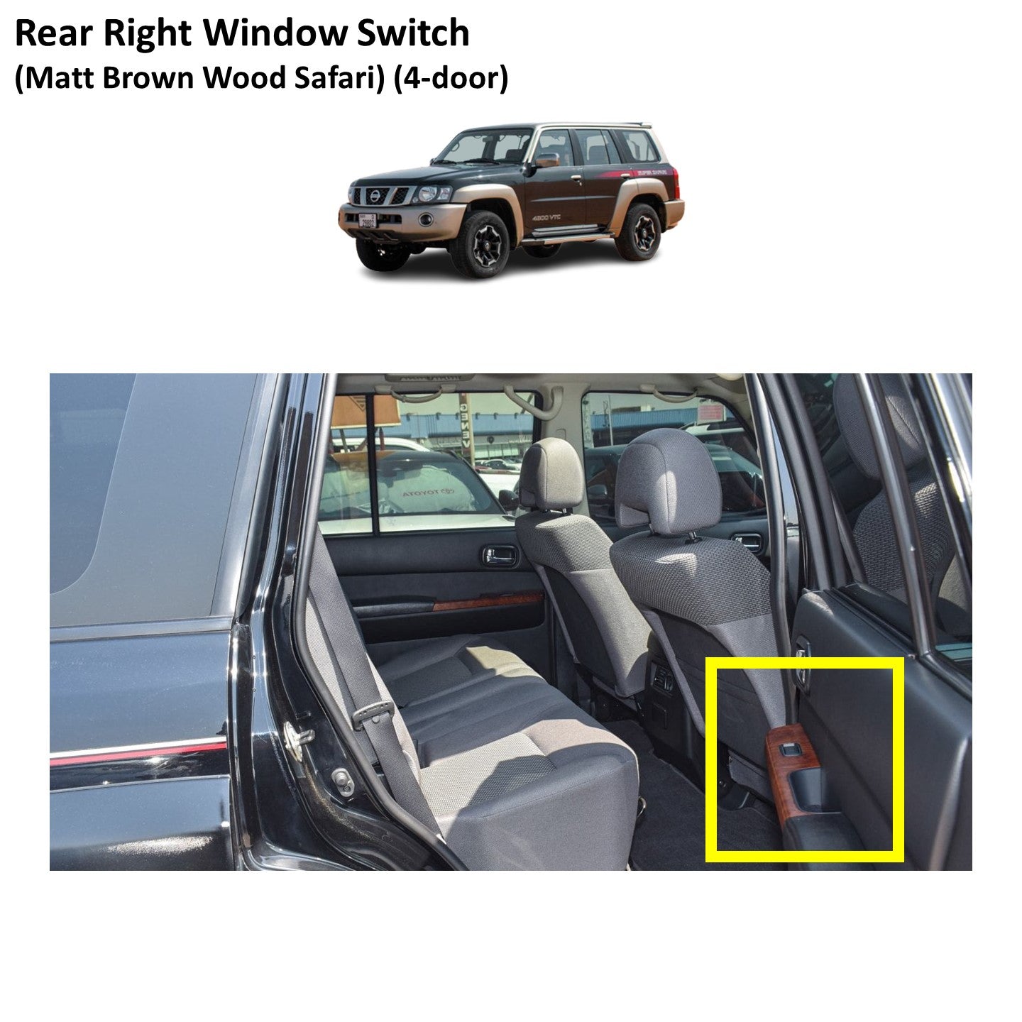 Rear Right Window Switch Trim (Matt Brown Wood Safari) Nissan Patrol Y61 VTC GU (4-door)