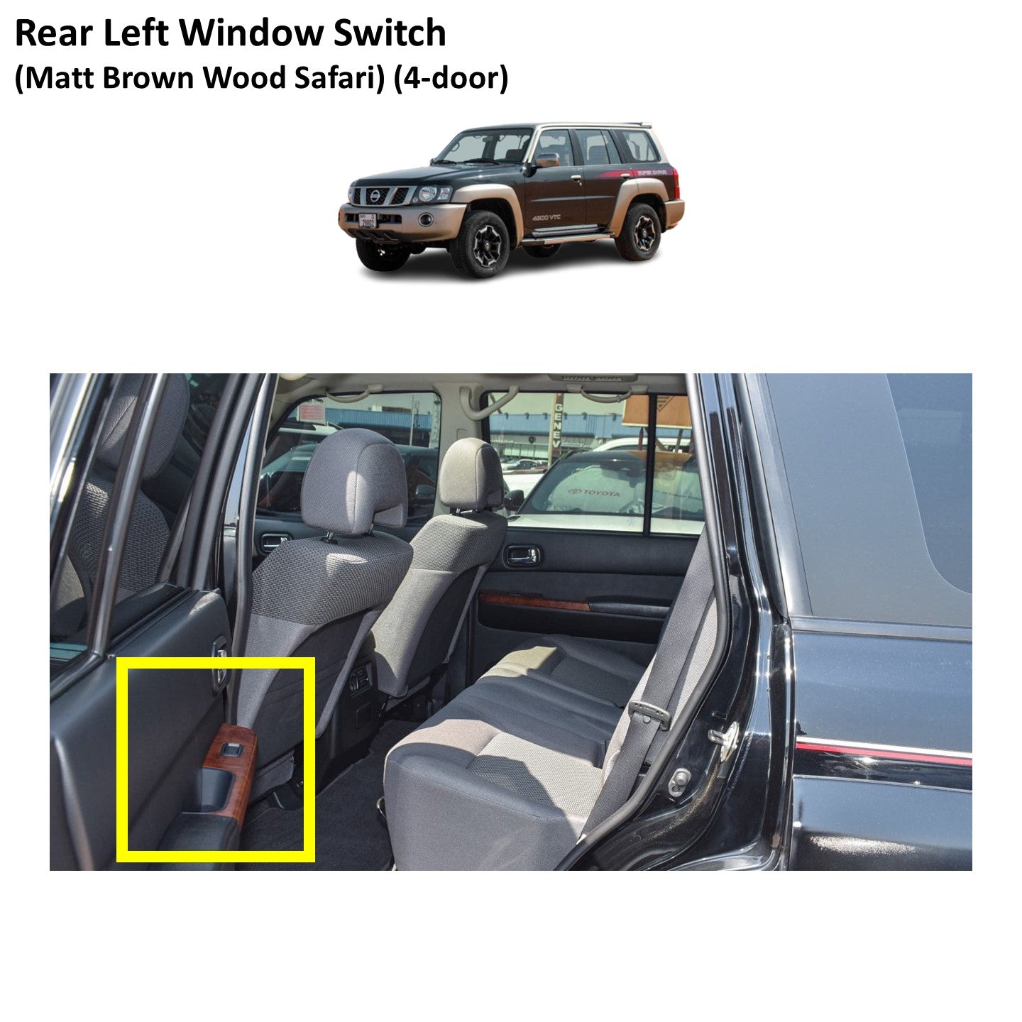 Rear Left Window Switch Trim (Matt Brown Wood Safari) Nissan Patrol Y61 VTC GU (4-door)