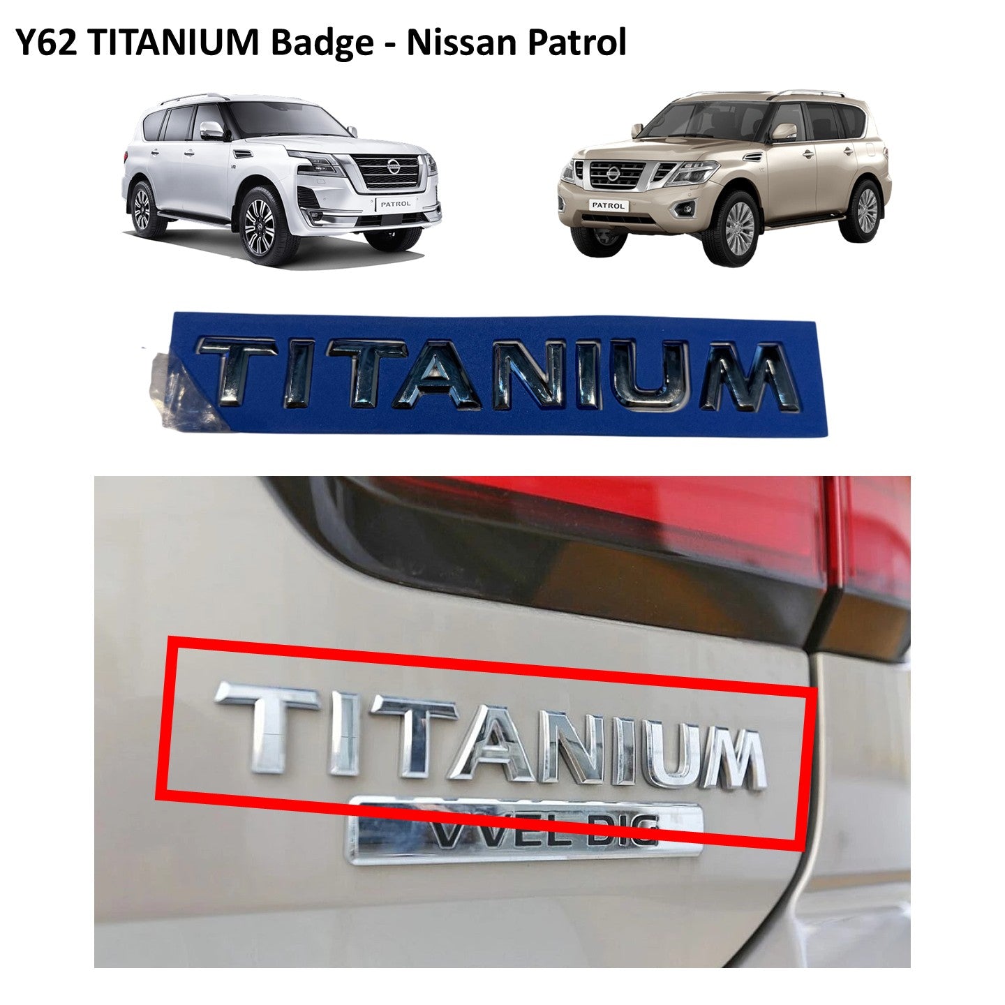Y62 TITANIUM Emblem Badge - Nissan Patrol