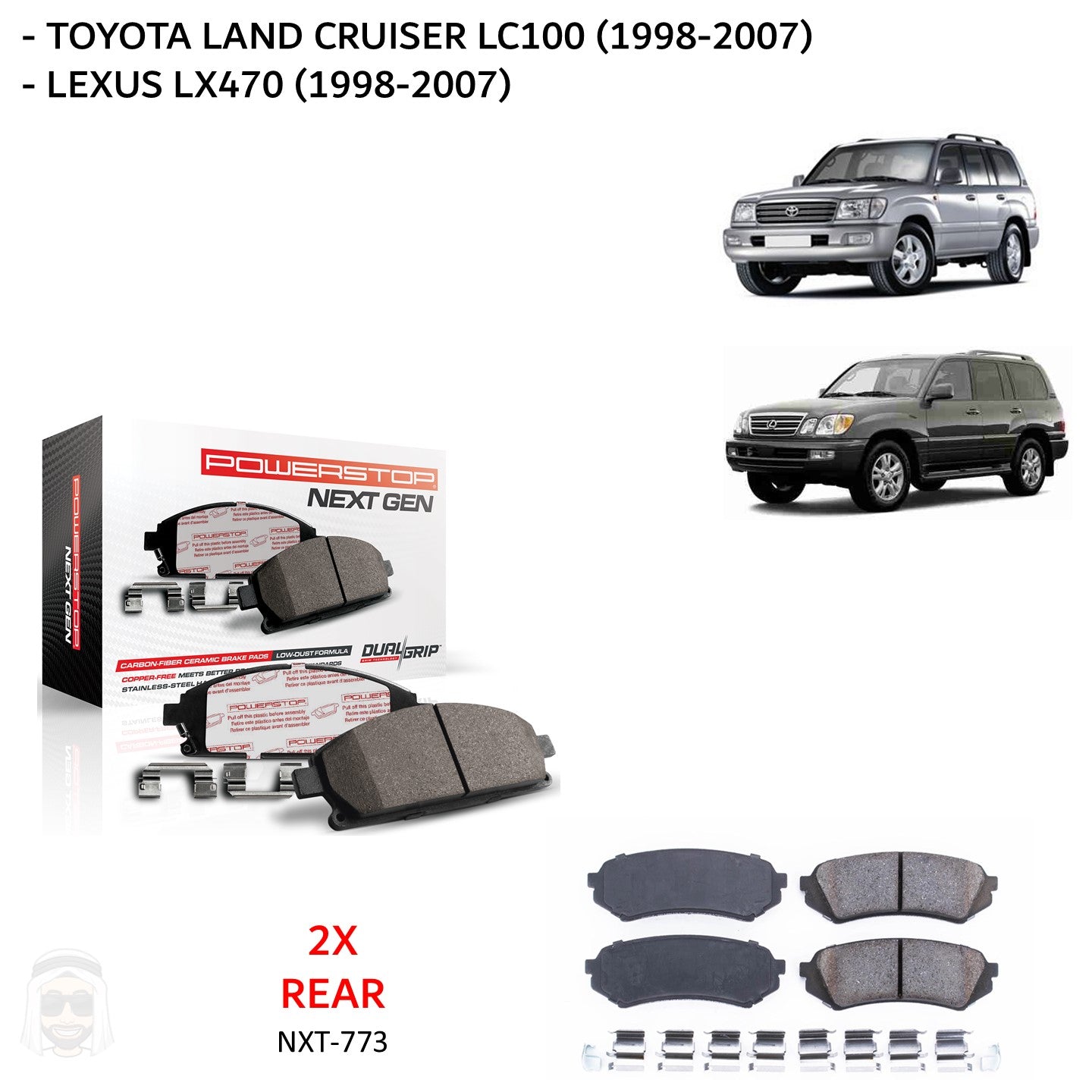 Toyota LC100 and Lexus LX470 - Rear Carbon Fiber Ceramic Brake Pads by PowerStop NextGen (Land Cruiser)